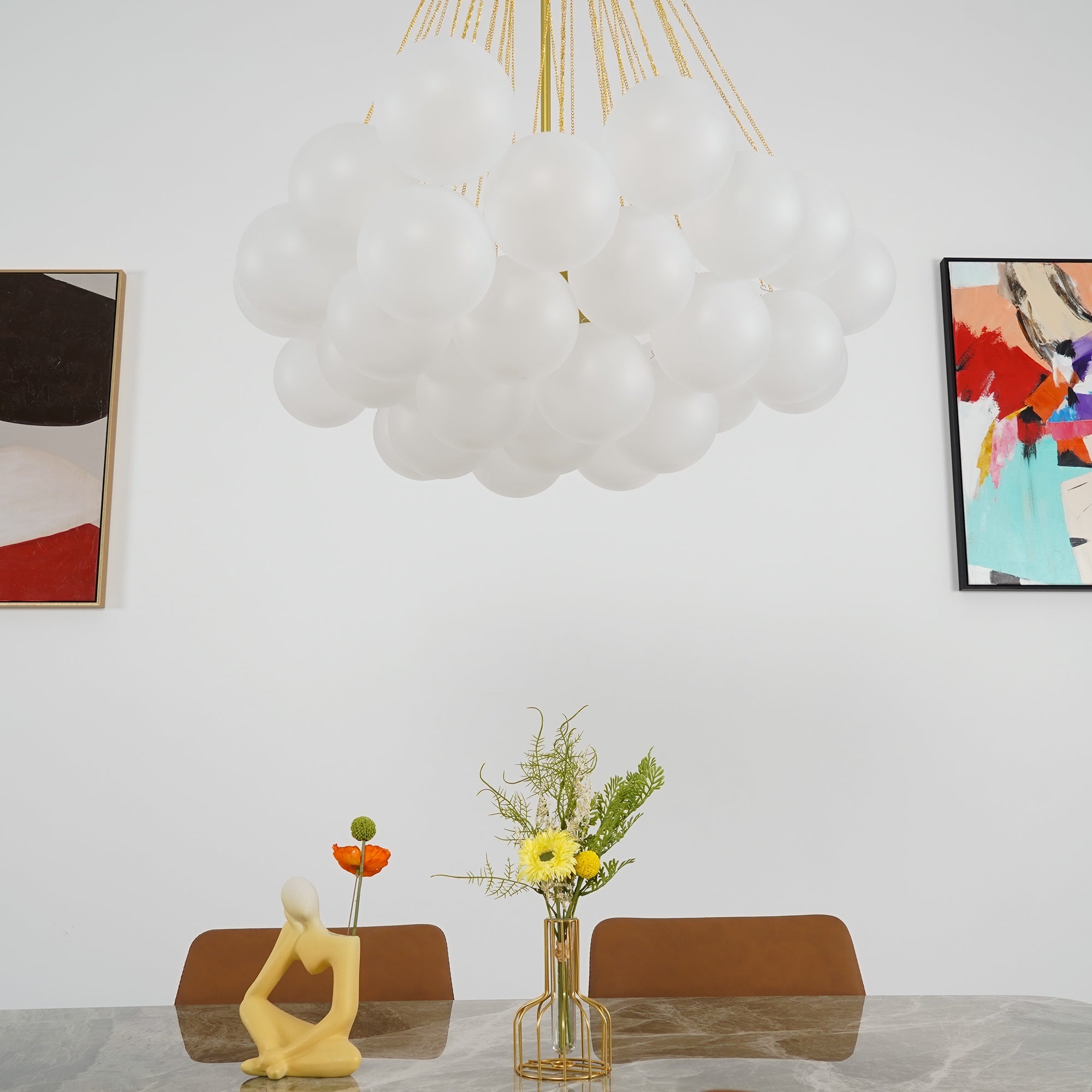 Pendant Light Frosted Glass Sphere Cluster Ø 80.0 cm Gold Dining Room Kitchen Island Cloud Chandelier Hanging Ceiling Light | Thomler