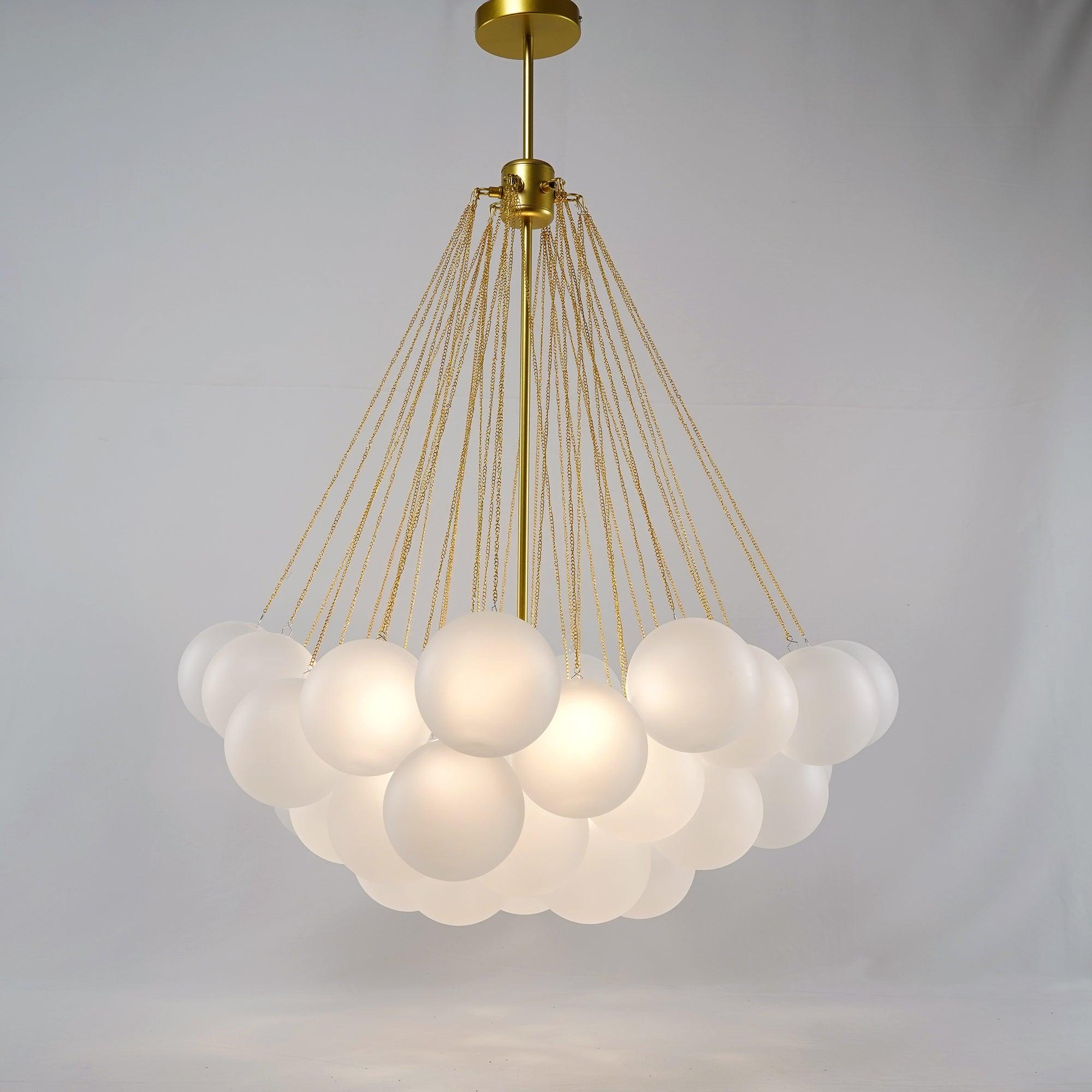 Frosted Glass Orb Chandelier 15.8 in x 33.5 in Indoor Ceiling Light 19-73 Heads Adjustable Modern Dining Room Living Room Pendant Fixture | Thomler