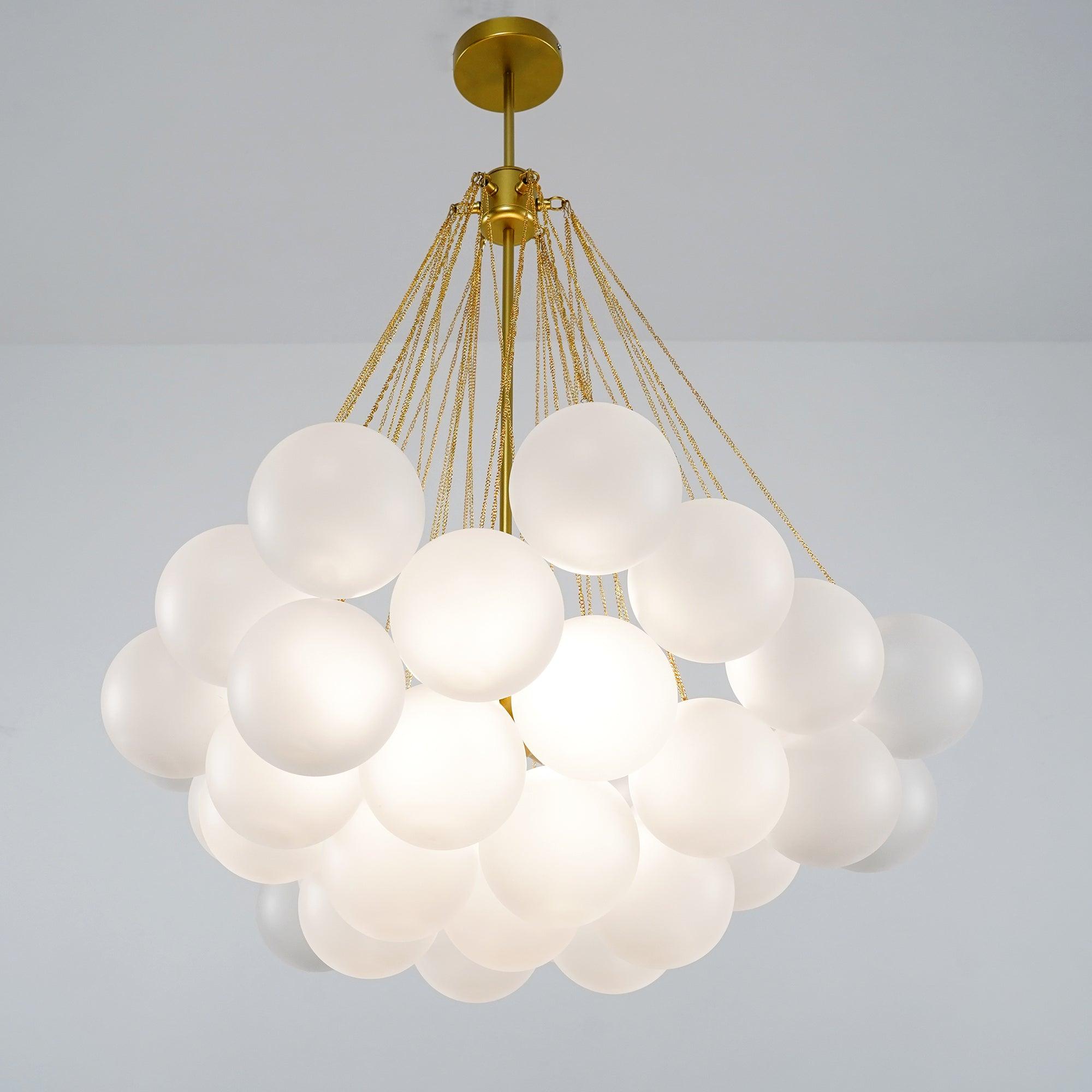 Frosted Glass Orb Chandelier 15.8 in x 33.5 in Indoor Ceiling Light 19-73 Heads Adjustable Modern Dining Room Living Room Pendant Fixture | Thomler