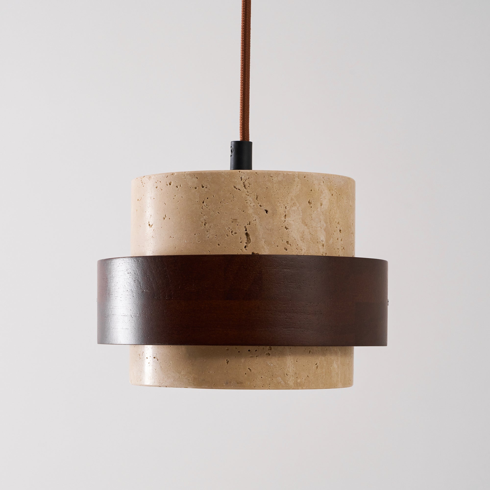 Pendant Light Travertine Stone Shade 6.7 in Ambient Walnut Wood Dining Room Kitchen Island Hanging Lamp | Thomler