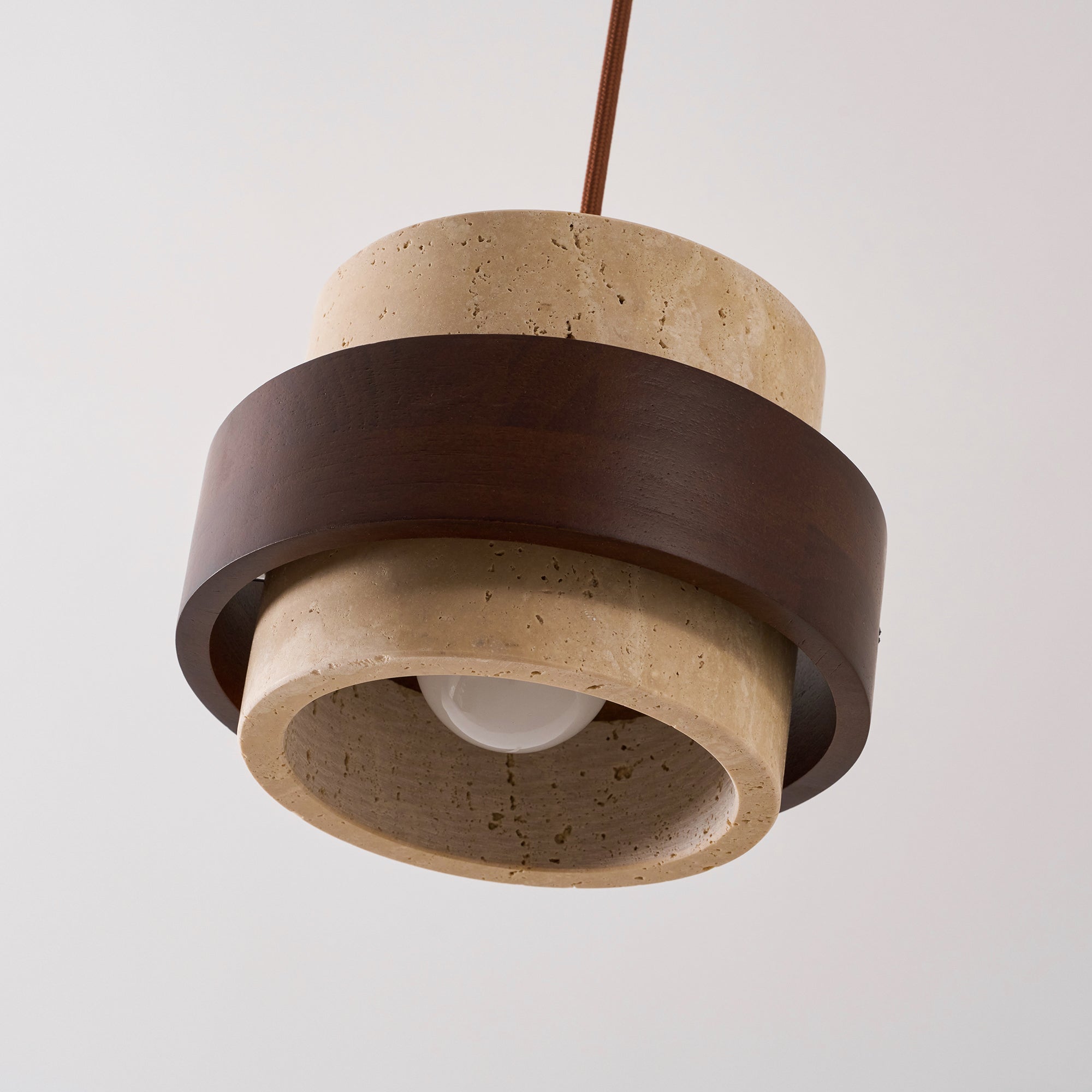 Pendant Light Travertine Stone Shade 6.7 in Ambient Walnut Wood Dining Room Kitchen Island Hanging Lamp | Thomler