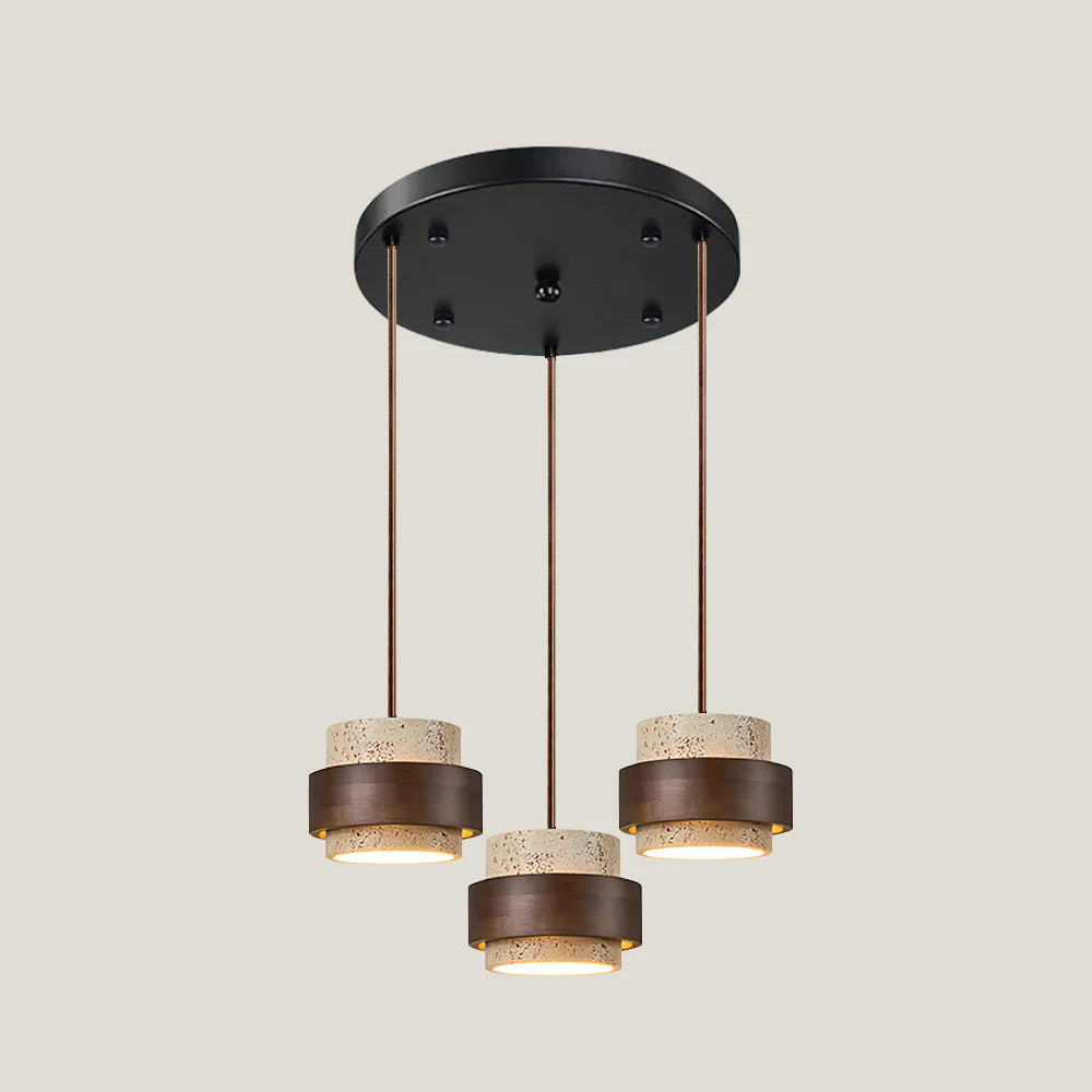 Pendant Light Travertine Stone Shade 6.7 in Ambient Walnut Wood Dining Room Kitchen Island Hanging Lamp | Thomler