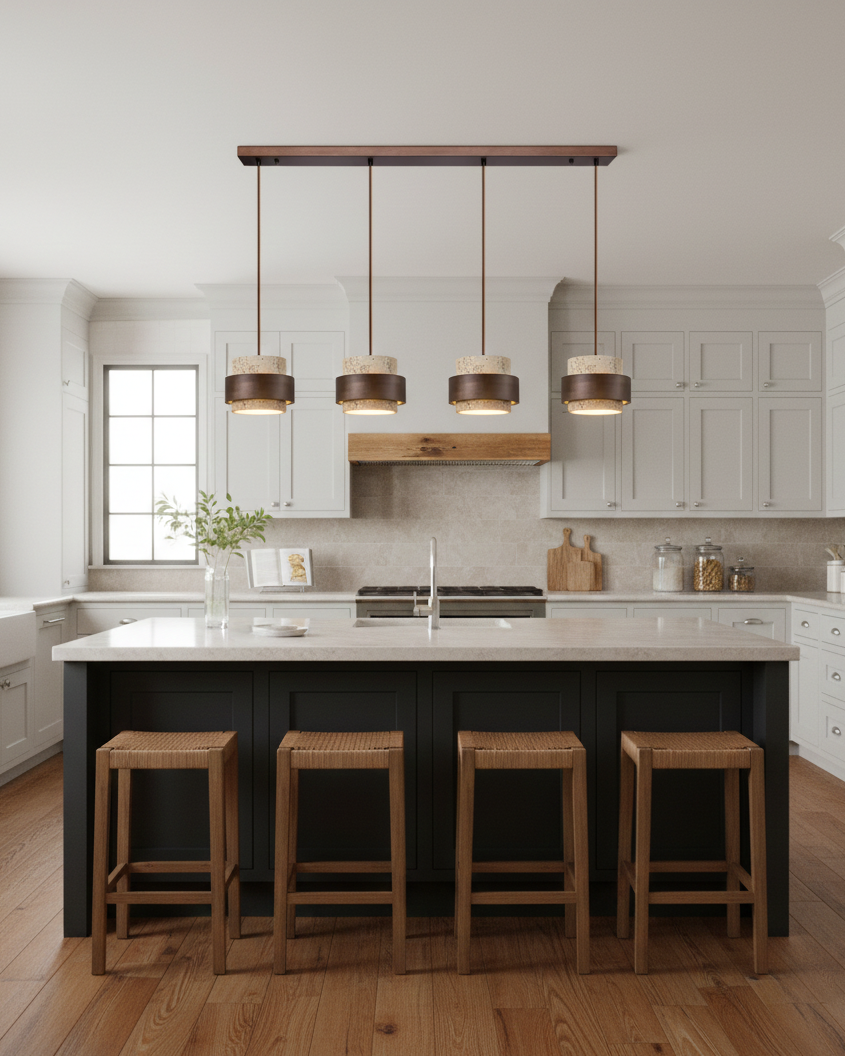 Pendant Light Travertine Stone Shade 6.7 in Ambient Walnut Wood Dining Room Kitchen Island Hanging Lamp | Thomler