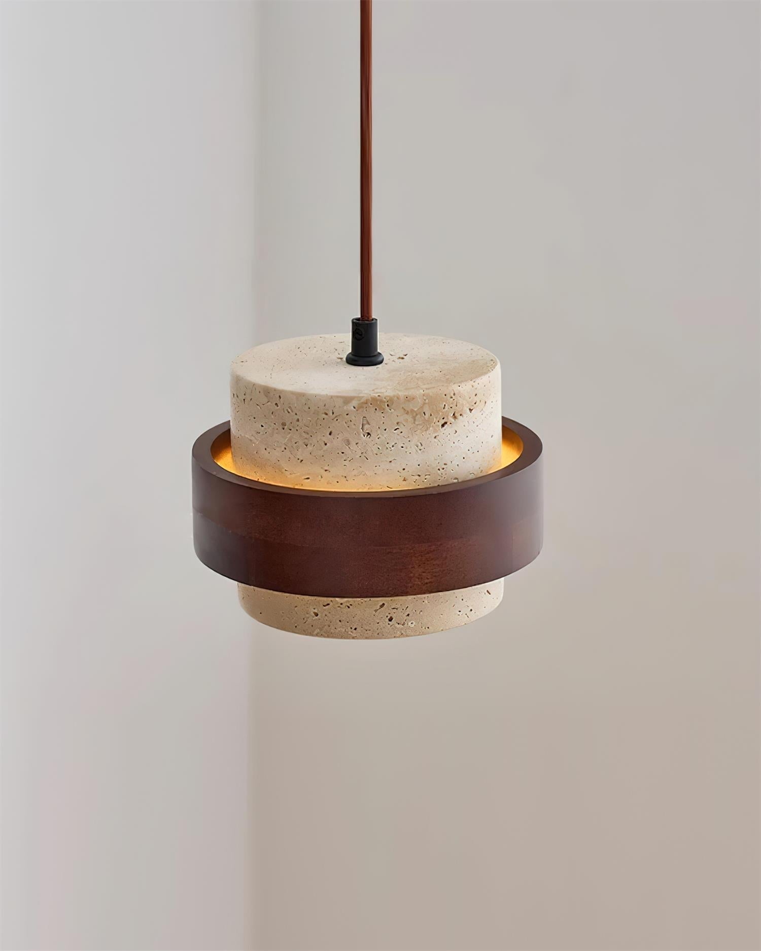 Pendant Light Travertine Stone Shade 6.7 in Ambient Walnut Wood Dining Room Kitchen Island Hanging Lamp | Thomler