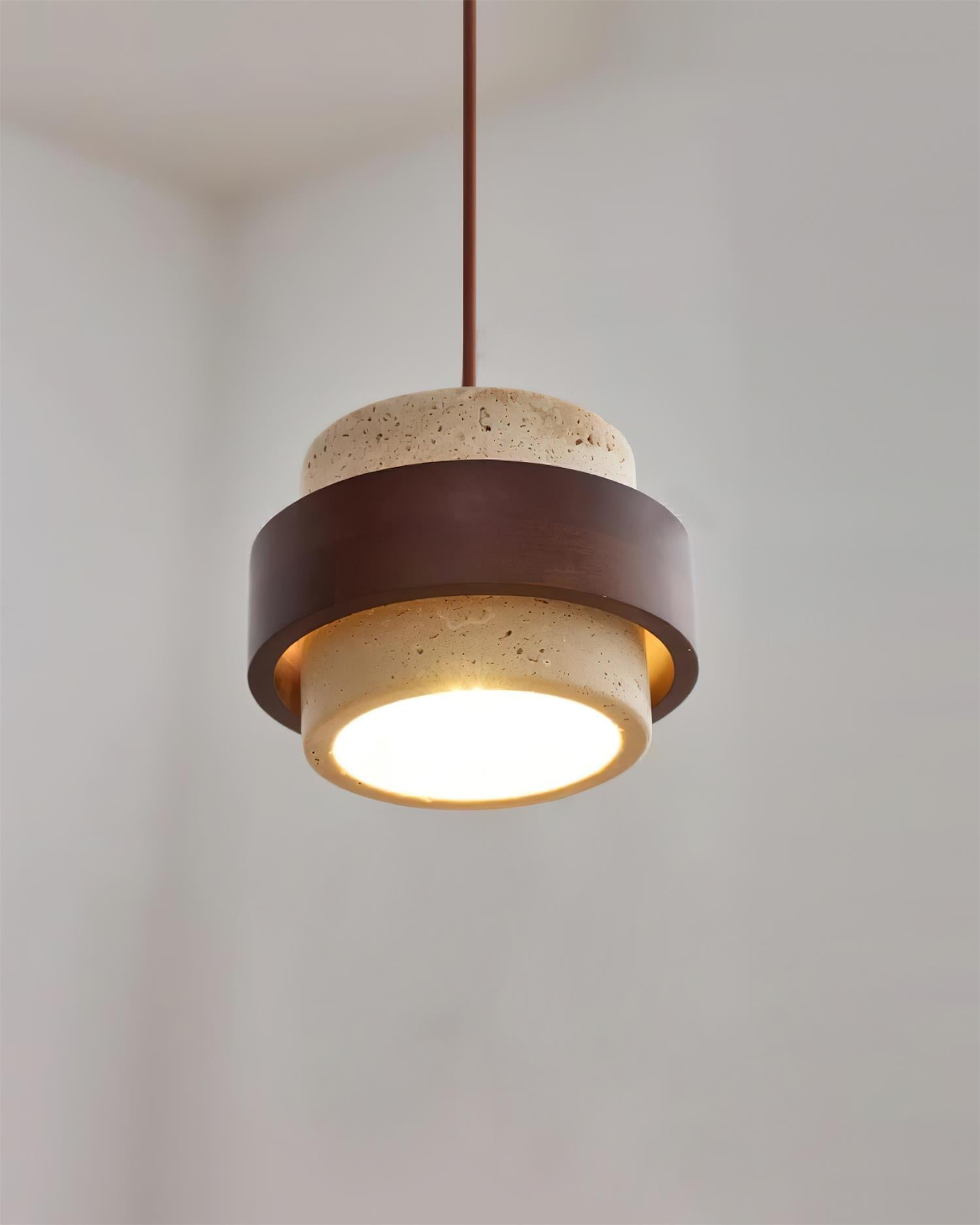 Pendant Light Travertine Stone Shade 6.7 in Ambient Walnut Wood Dining Room Kitchen Island Hanging Lamp | Thomler