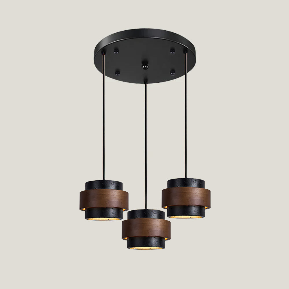 Pendant Light Travertine Stone Shade 6.7 in Ambient Walnut Wood Dining Room Kitchen Island Hanging Lamp | Thomler