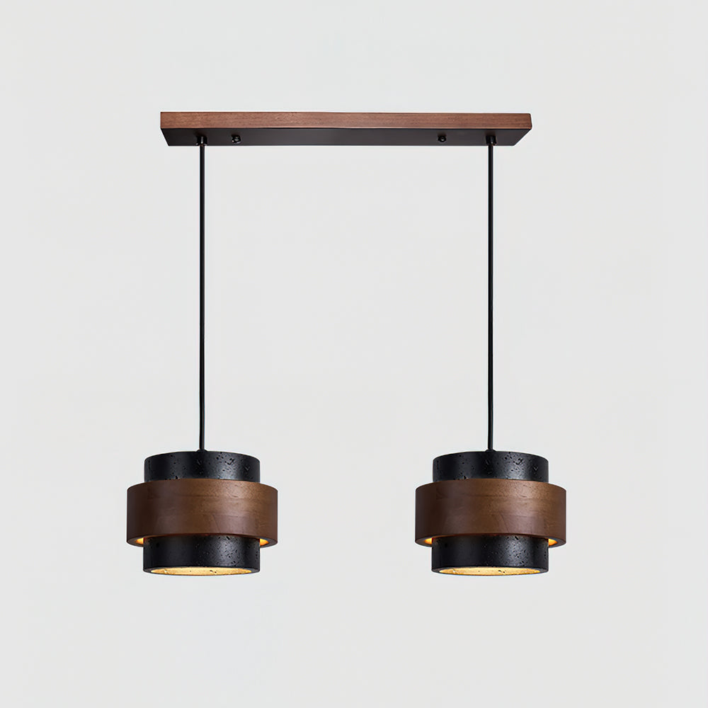 Pendant Light Travertine Stone Shade 6.7 in Ambient Walnut Wood Dining Room Kitchen Island Hanging Lamp | Thomler