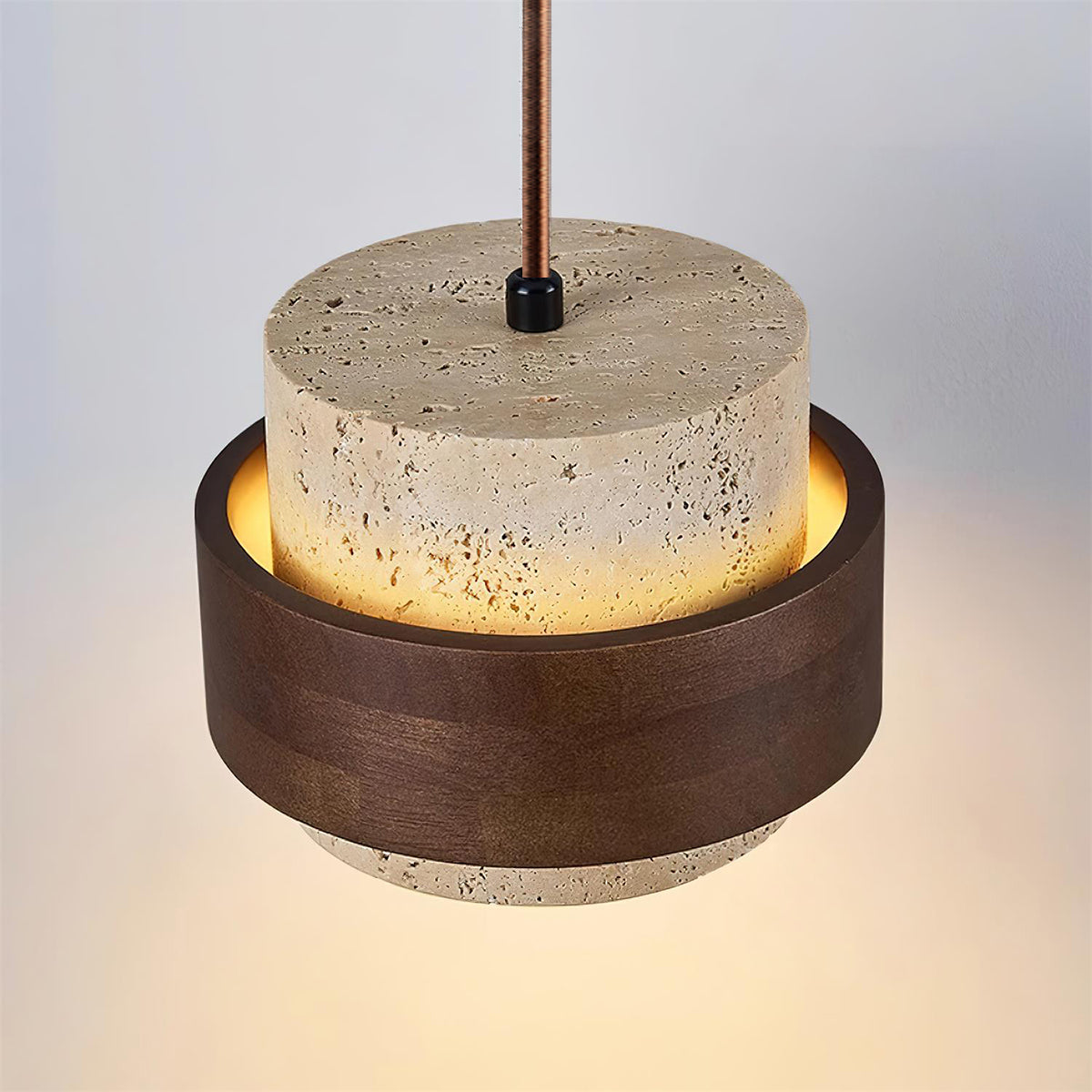 Pendant Light Travertine Stone Shade 6.7 in Ambient Walnut Wood Dining Room Kitchen Island Hanging Lamp | Thomler