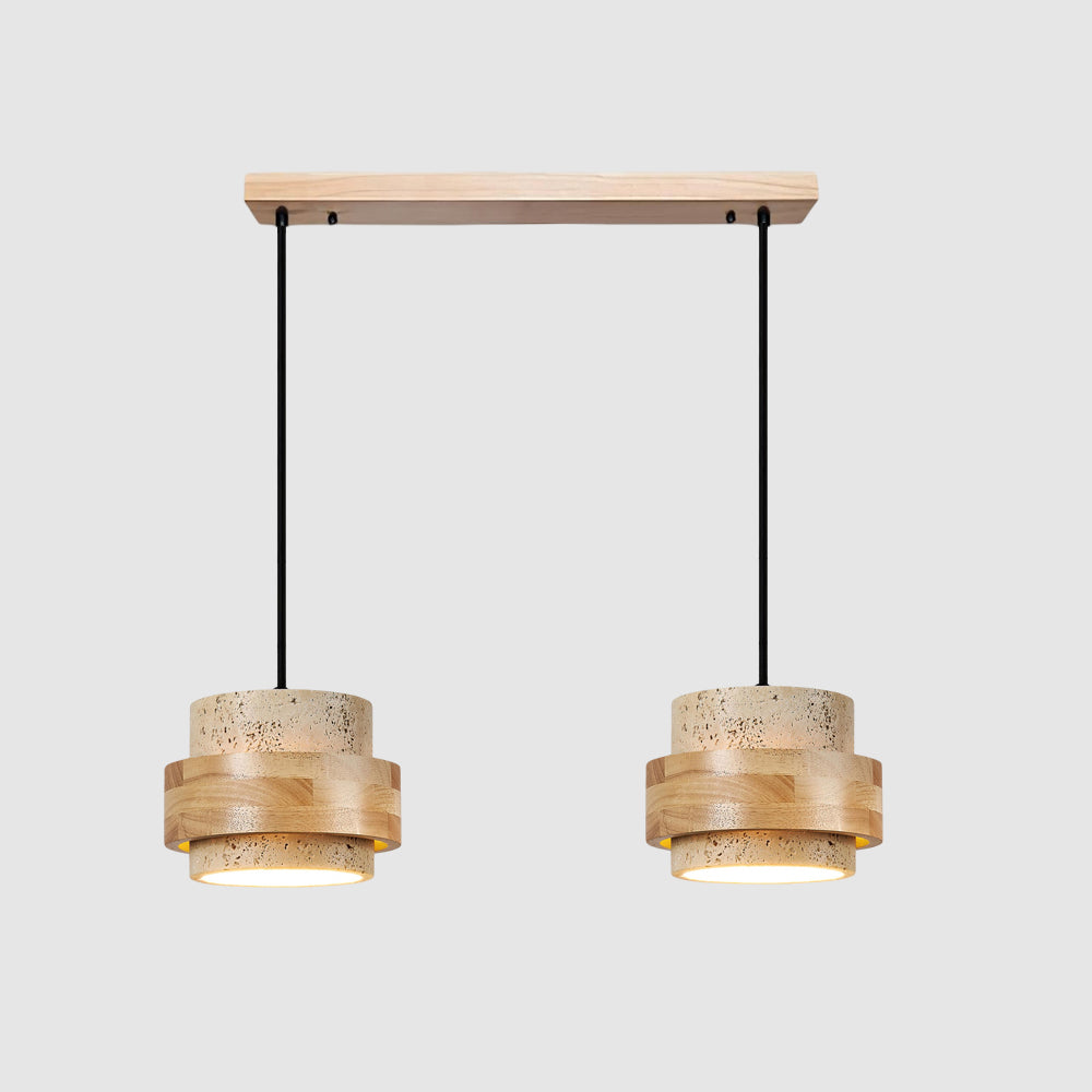 Pendant Light Travertine Stone Shade 6.7 in Ambient Walnut Wood Dining Room Kitchen Island Hanging Lamp | Thomler