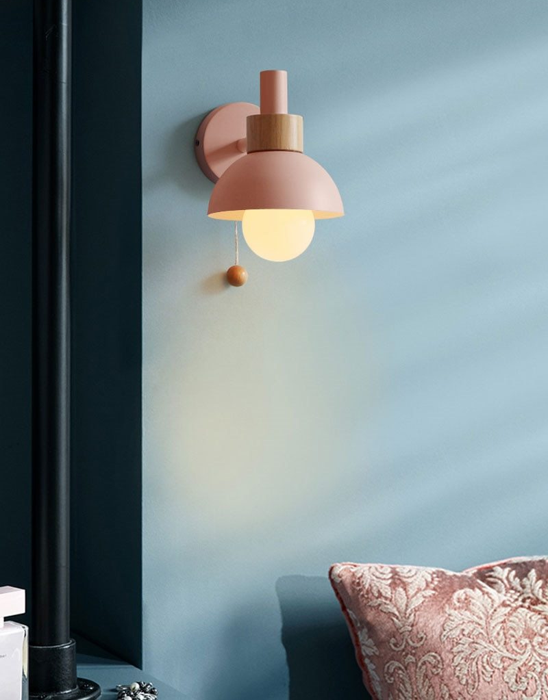 Wall Lamp Aluminium Wood E26 15.0 cm Pastel Bedroom Hallway Scandinavian Pull Switch Lighting | Thomler