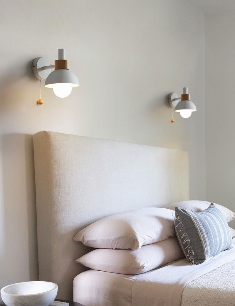 Wall Lamp Aluminium Wood E26 15.0 cm Pastel Bedroom Hallway Scandinavian Pull Switch Lighting | Thomler