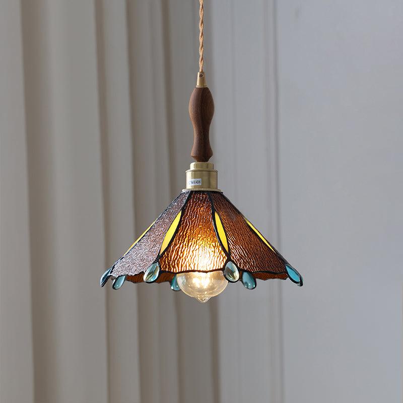 Pendant Light Stained Glass Cone 10.6 in Adjustable Kitchen Dining Room Hanging Lamp | Thomler