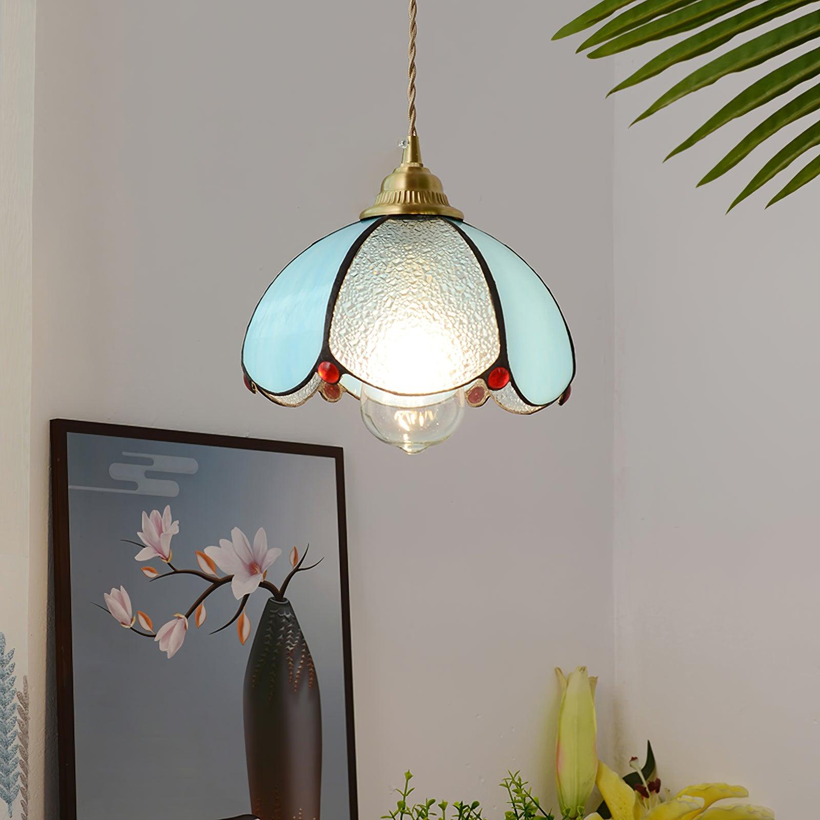 Pendant Light Stained Glass Cone 10.6 in Adjustable Kitchen Dining Room Hanging Lamp | Thomler