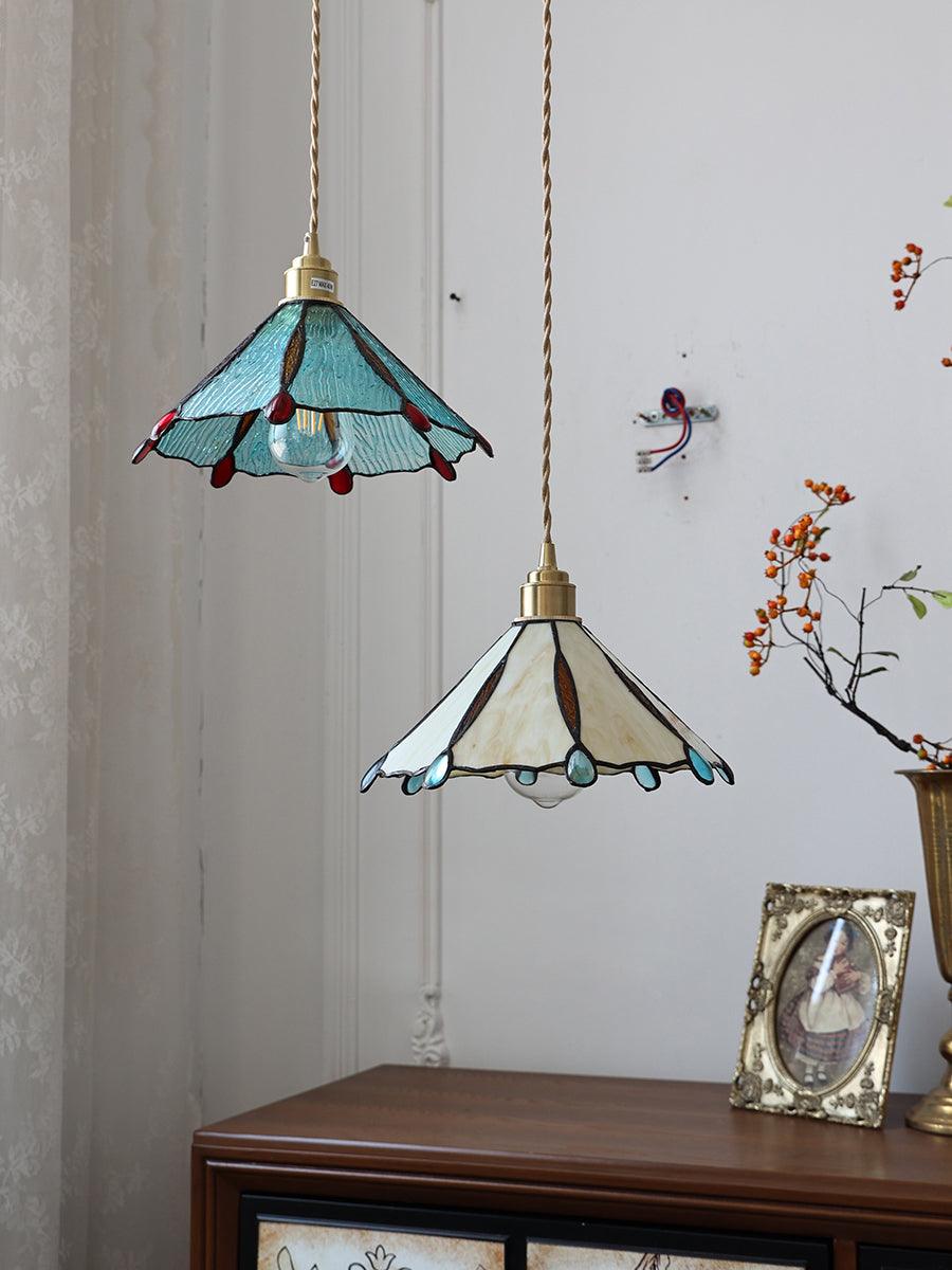 Pendant Light Stained Glass Cone 10.6 in Adjustable Kitchen Dining Room Hanging Lamp | Thomler
