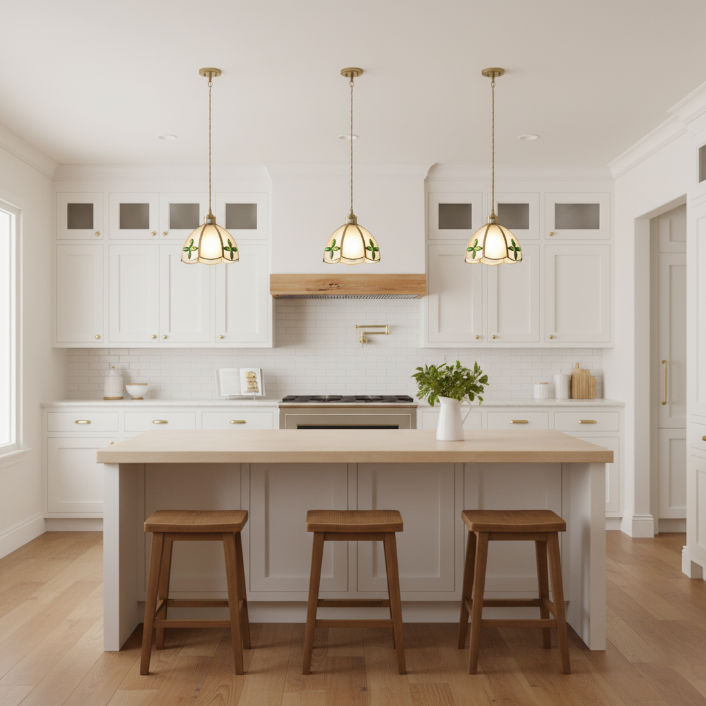 Pendant Light Stained Glass Cone 10.6 in Adjustable Kitchen Dining Room Hanging Lamp | Thomler
