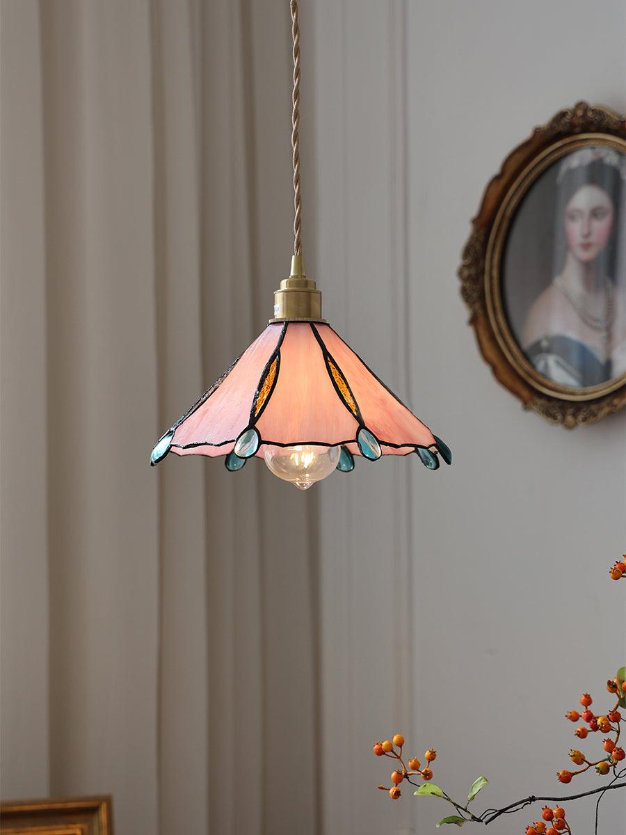 Pendant Light Stained Glass Cone 10.6 in Adjustable Kitchen Dining Room Hanging Lamp | Thomler