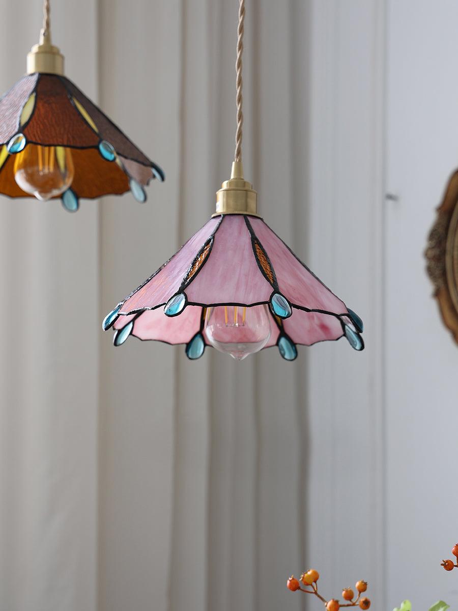 Pendant Light Stained Glass Cone 10.6 in Adjustable Kitchen Dining Room Hanging Lamp | Thomler