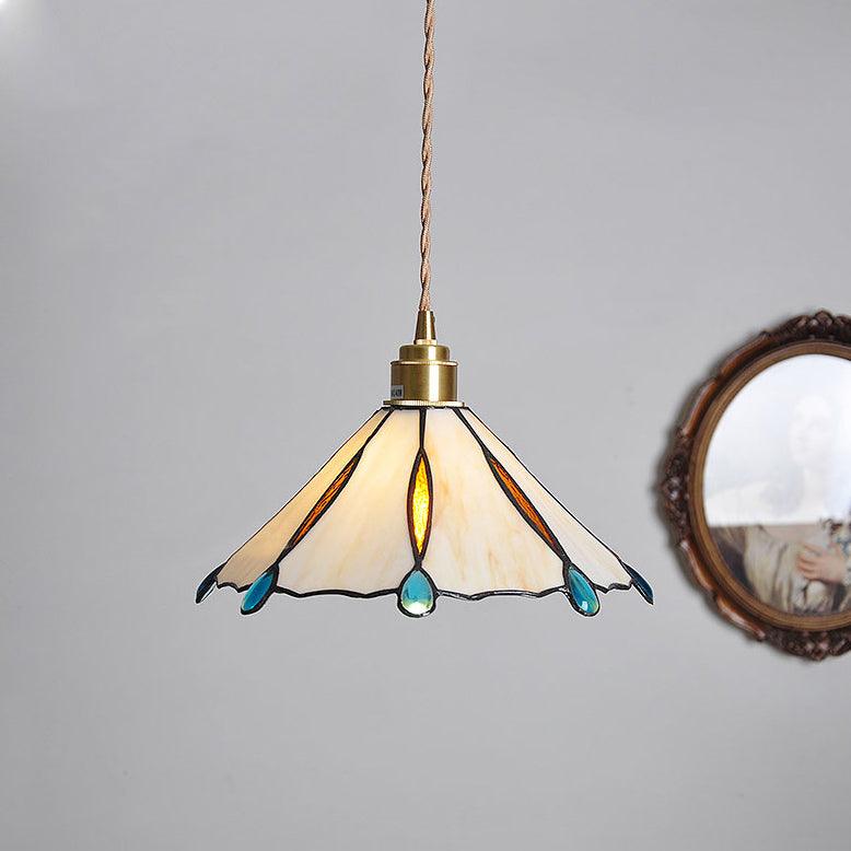 Pendant Light Stained Glass Cone 10.6 in Adjustable Kitchen Dining Room Hanging Lamp | Thomler