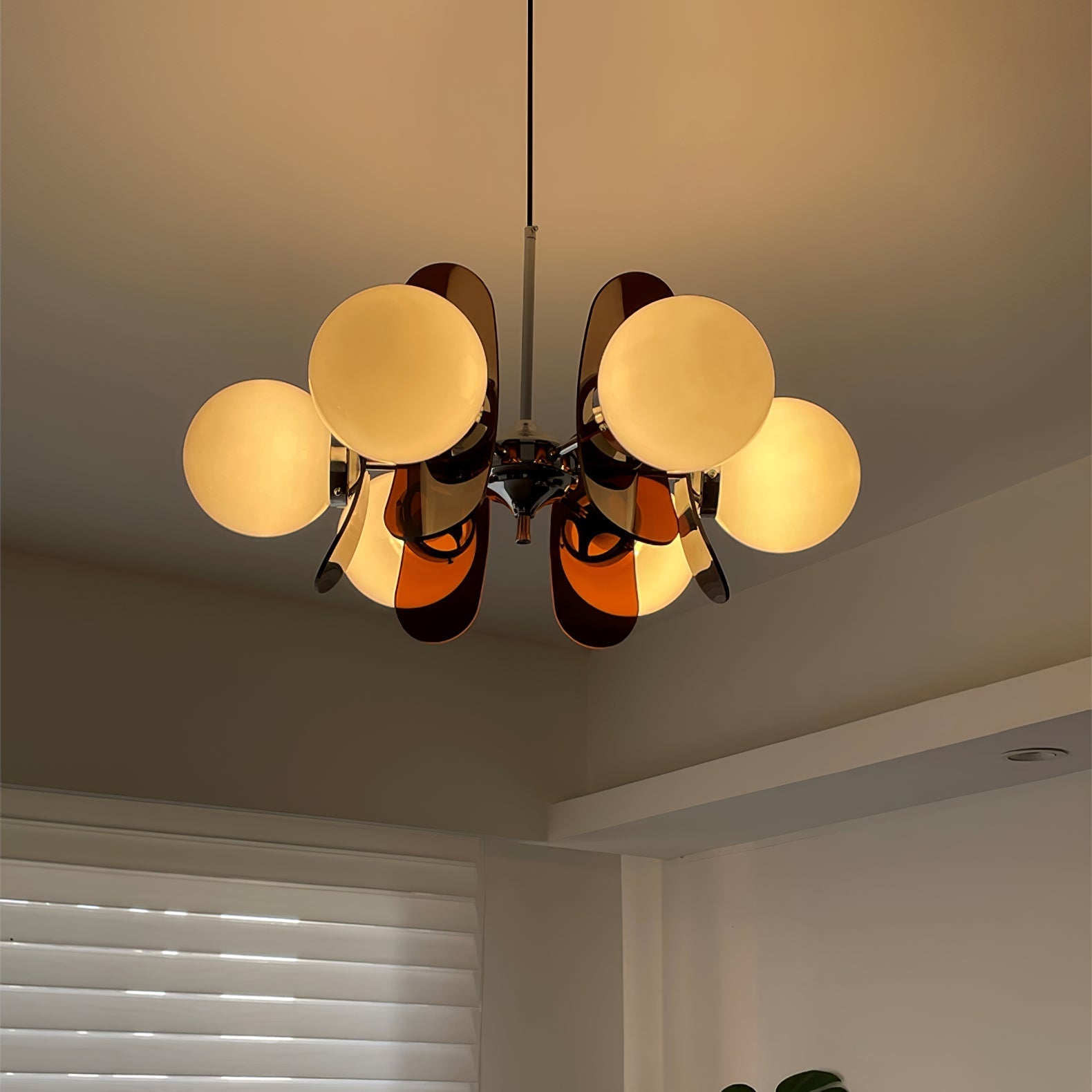 Pendant Light Chrome Glass 60.0 cm Orange Dining Room Sputnik Ceiling Fixture Modern Hanging Lamp | Thomler