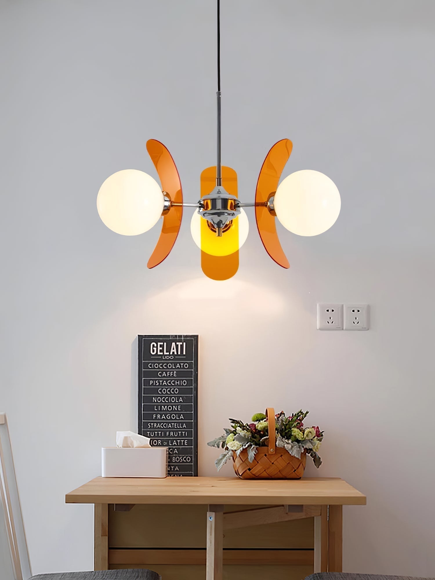 Pendant Light Chrome Glass 60.0 cm Orange Dining Room Sputnik Ceiling Fixture Modern Hanging Lamp | Thomler