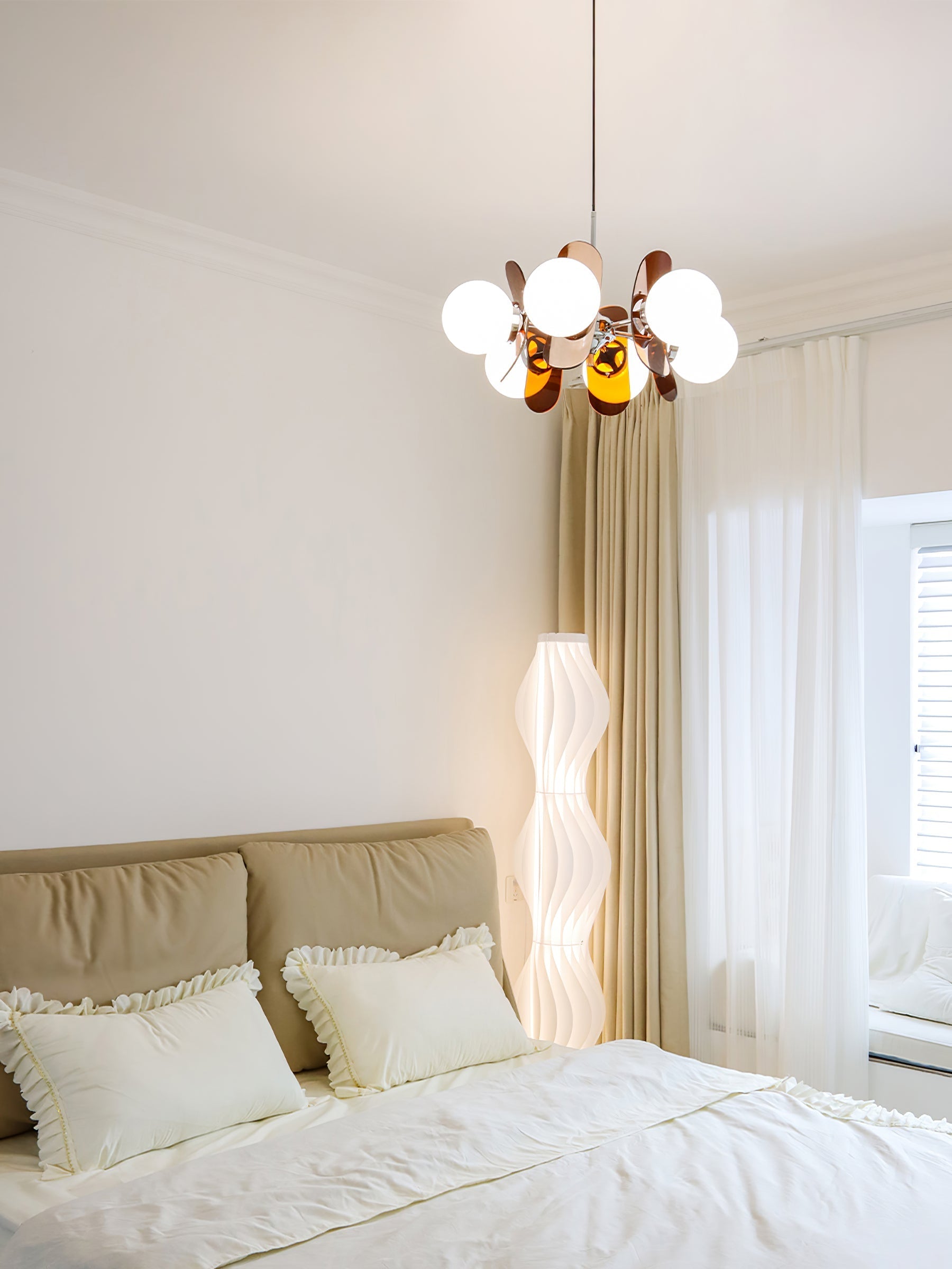 Pendant Light Chrome Glass 60.0 cm Orange Dining Room Sputnik Ceiling Fixture Modern Hanging Lamp | Thomler