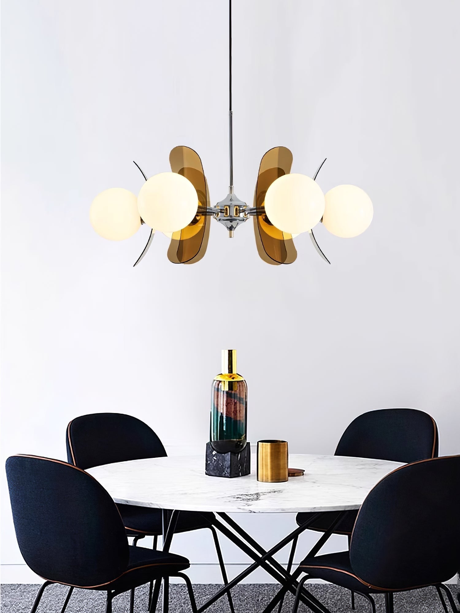 Pendant Light Chrome Glass 60.0 cm Orange Dining Room Sputnik Ceiling Fixture Modern Hanging Lamp | Thomler