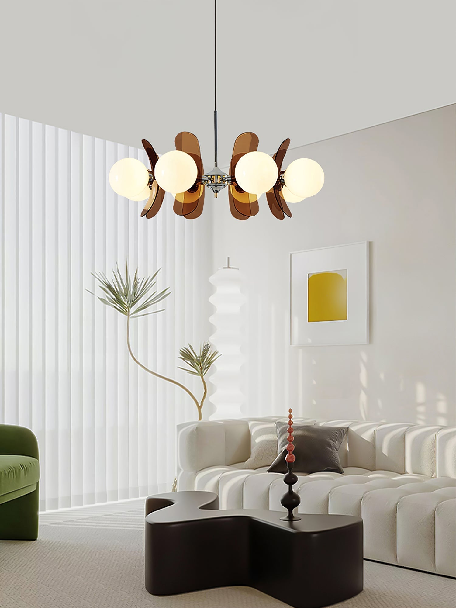 Pendant Light Chrome Glass 60.0 cm Orange Dining Room Sputnik Ceiling Fixture Modern Hanging Lamp | Thomler