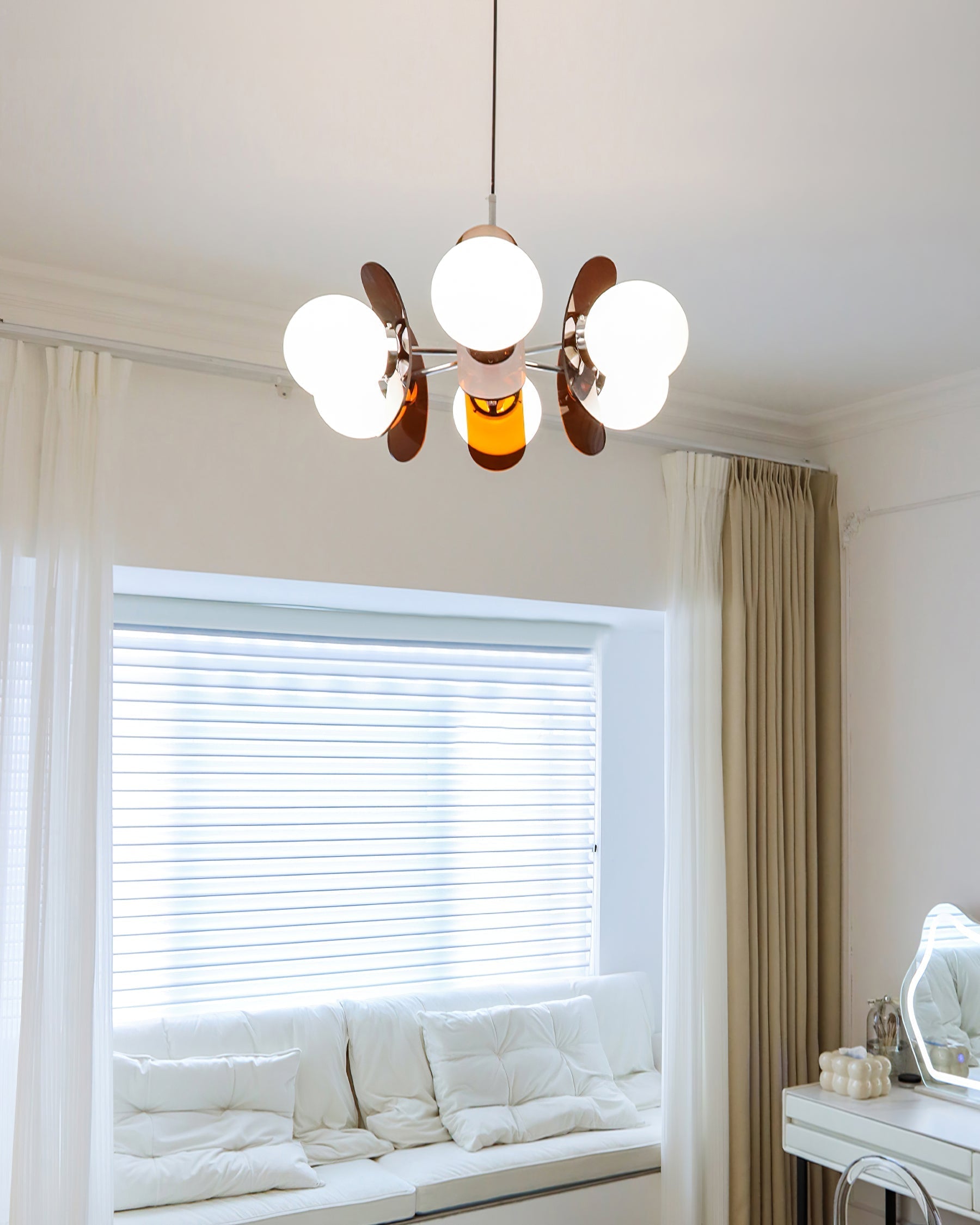 Pendant Light Chrome Glass 60.0 cm Orange Dining Room Sputnik Ceiling Fixture Modern Hanging Lamp | Thomler