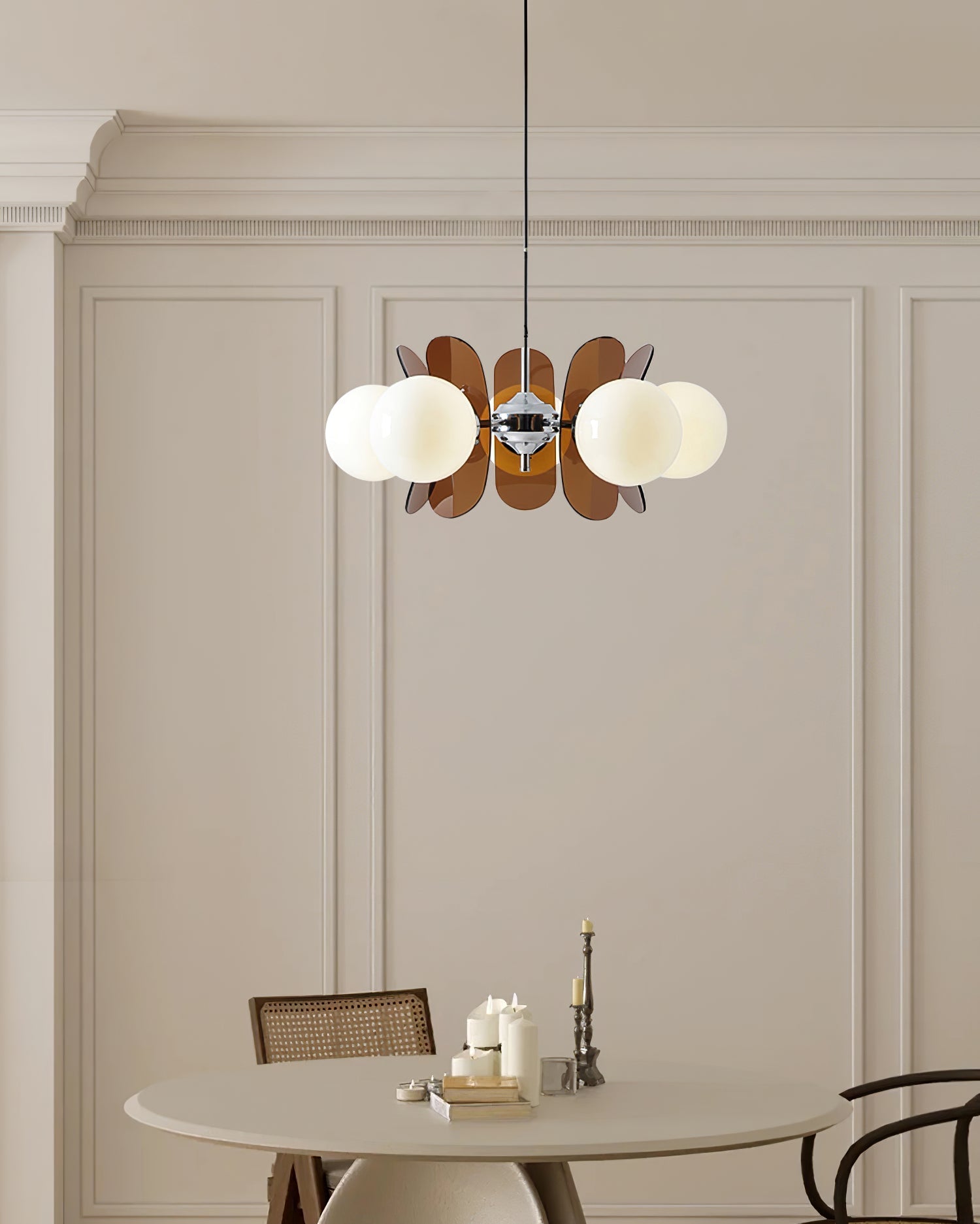 Pendant Light Chrome Glass 60.0 cm Orange Dining Room Sputnik Ceiling Fixture Modern Hanging Lamp | Thomler