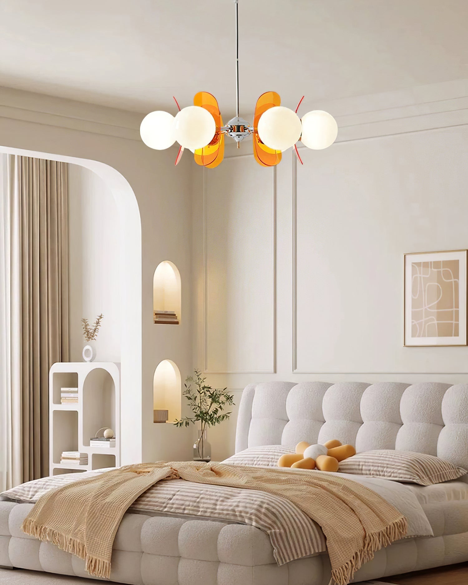 Pendant Light Chrome Glass 60.0 cm Orange Dining Room Sputnik Ceiling Fixture Modern Hanging Lamp | Thomler