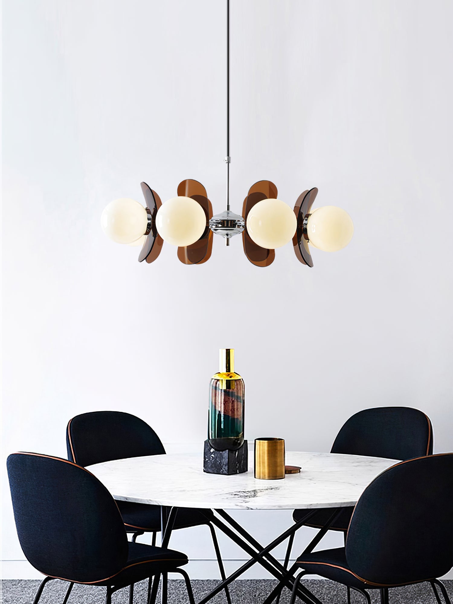 Pendant Light Chrome Glass 60.0 cm Orange Dining Room Sputnik Ceiling Fixture Modern Hanging Lamp | Thomler