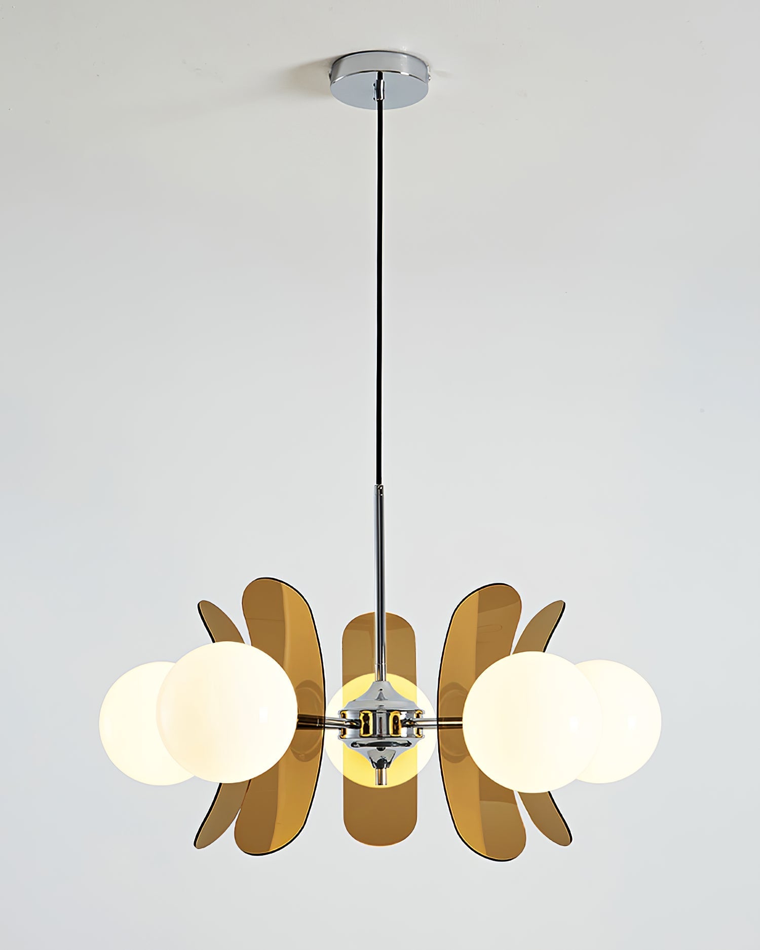 Pendant Light Chrome Glass 60.0 cm Orange Dining Room Sputnik Ceiling Fixture Modern Hanging Lamp | Thomler