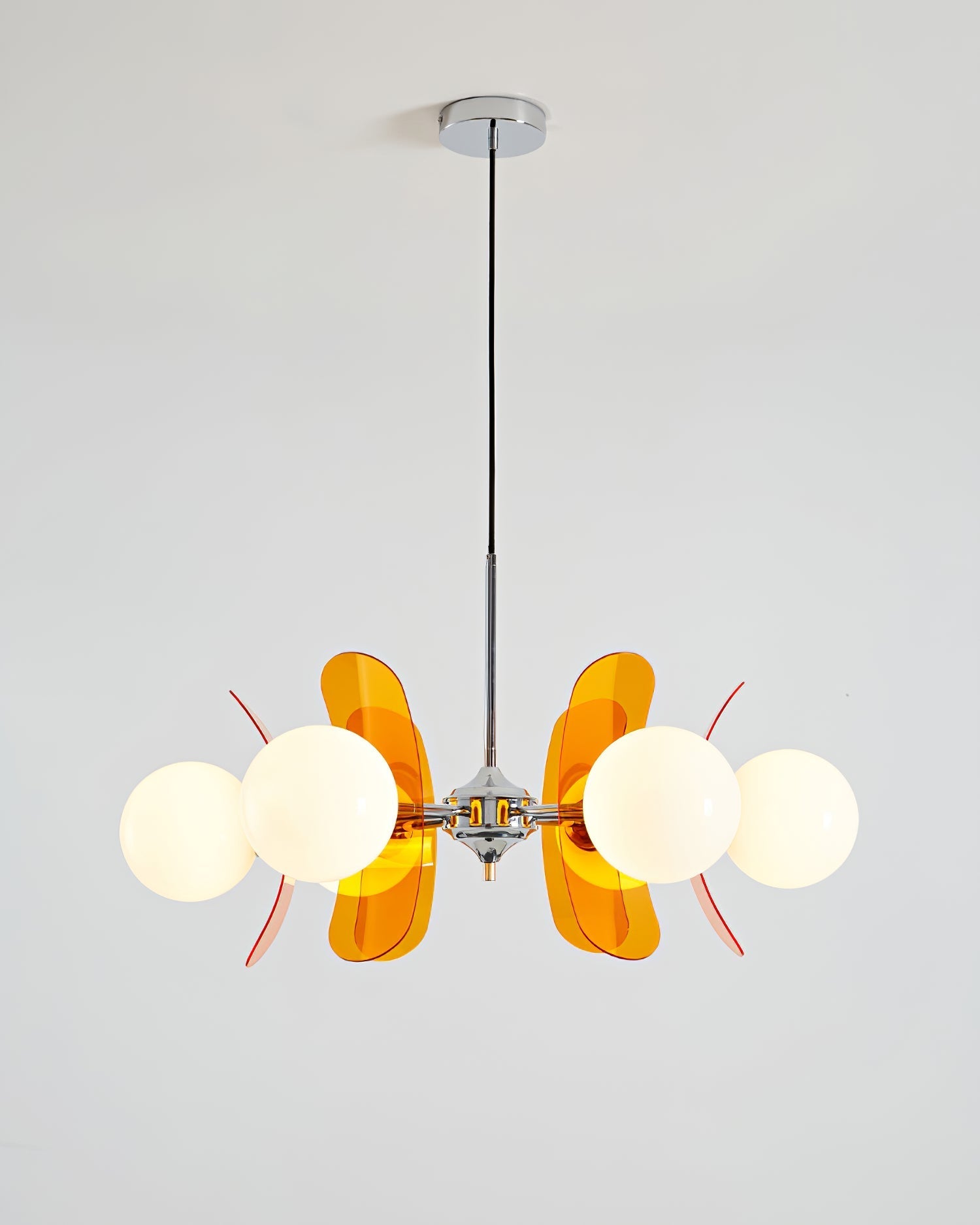 Pendant Light Chrome Glass 60.0 cm Orange Dining Room Sputnik Ceiling Fixture Modern Hanging Lamp | Thomler