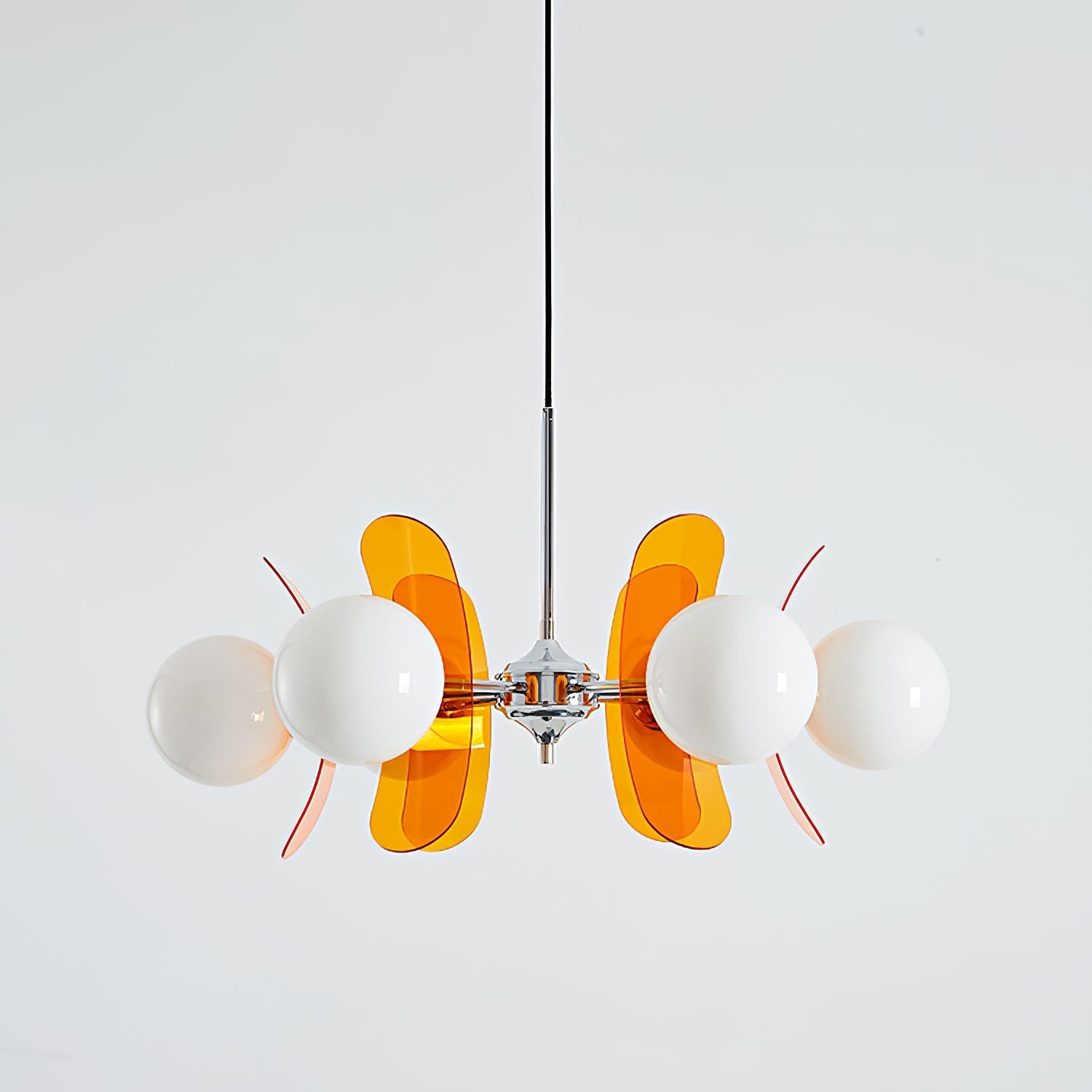 Pendant Light Chrome Glass 60.0 cm Orange Dining Room Sputnik Ceiling Fixture Modern Hanging Lamp | Thomler