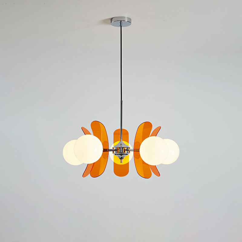 Pendant Light Chrome Glass 60.0 cm Orange Dining Room Sputnik Ceiling Fixture Modern Hanging Lamp | Thomler