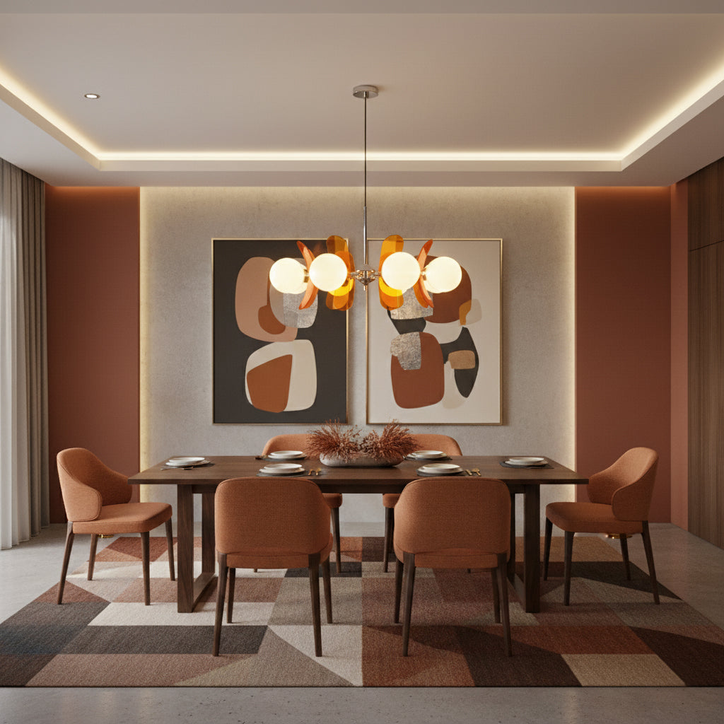 Pendant Light Chrome Glass 60.0 cm Orange Dining Room Sputnik Ceiling Fixture Modern Hanging Lamp | Thomler