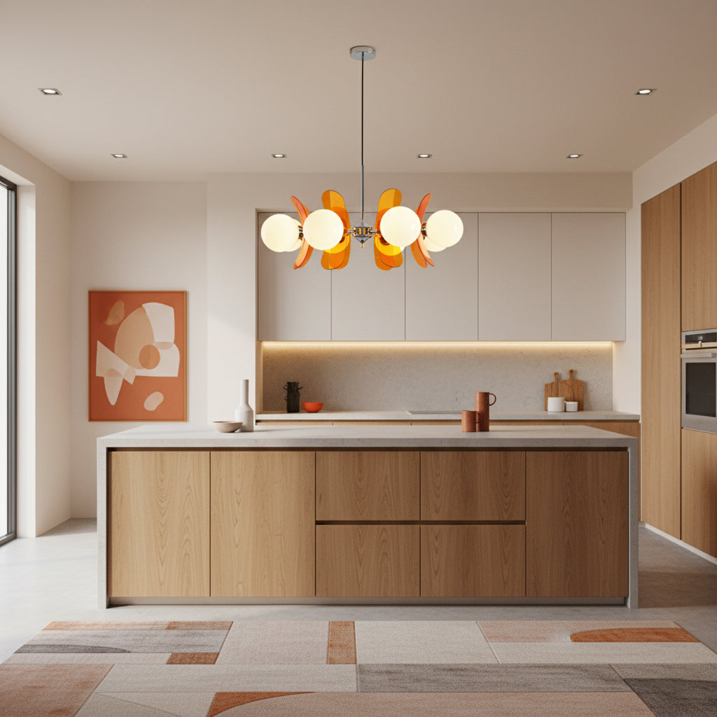 Pendant Light Chrome Glass 60.0 cm Orange Dining Room Sputnik Ceiling Fixture Modern Hanging Lamp | Thomler