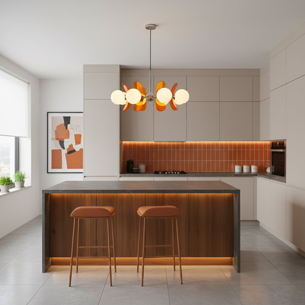 Pendant Light Chrome Glass 60.0 cm Orange Dining Room Sputnik Ceiling Fixture Modern Hanging Lamp | Thomler