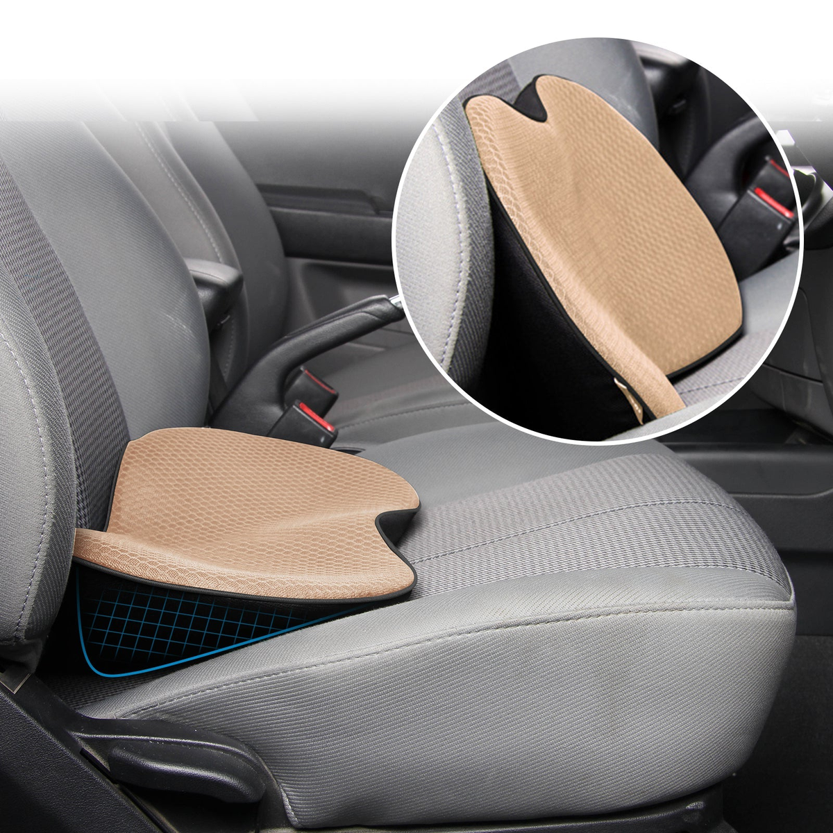 Memory Foam Car Seat Cushion with Built-In Lumbar Support Pad for All-Day Driving Relief and Posture Improvement in Vehicles and Office | Thomler