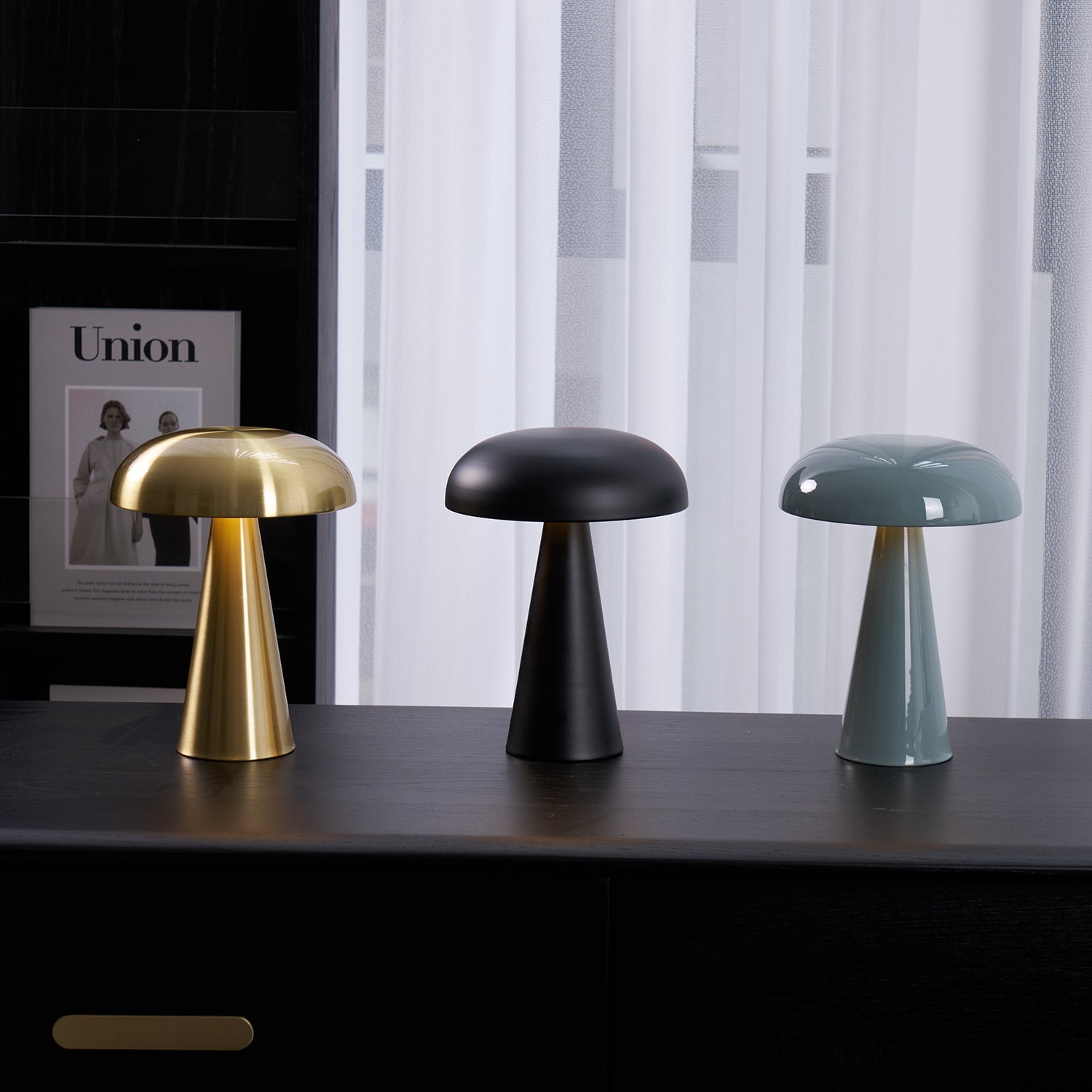 Table Lamp Aluminum 6.1 in x 8.2 in Mushroom Shade Gold Gray Blue Black Red Copper Brown USB Desk Light | Thomler