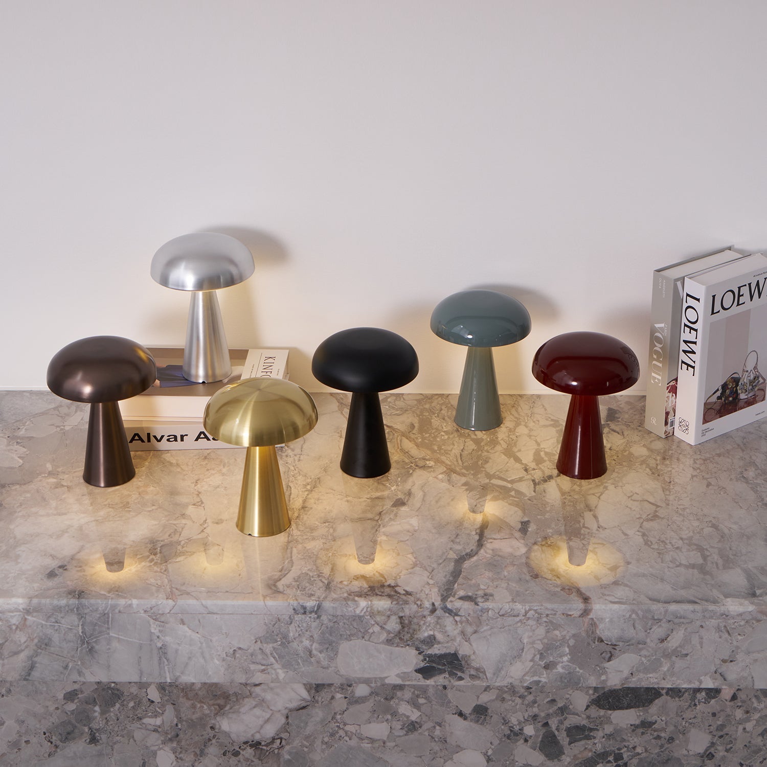 Table Lamp Aluminum 6.1 in x 8.2 in Mushroom Shade Gold Gray Blue Black Red Copper Brown USB Desk Light | Thomler