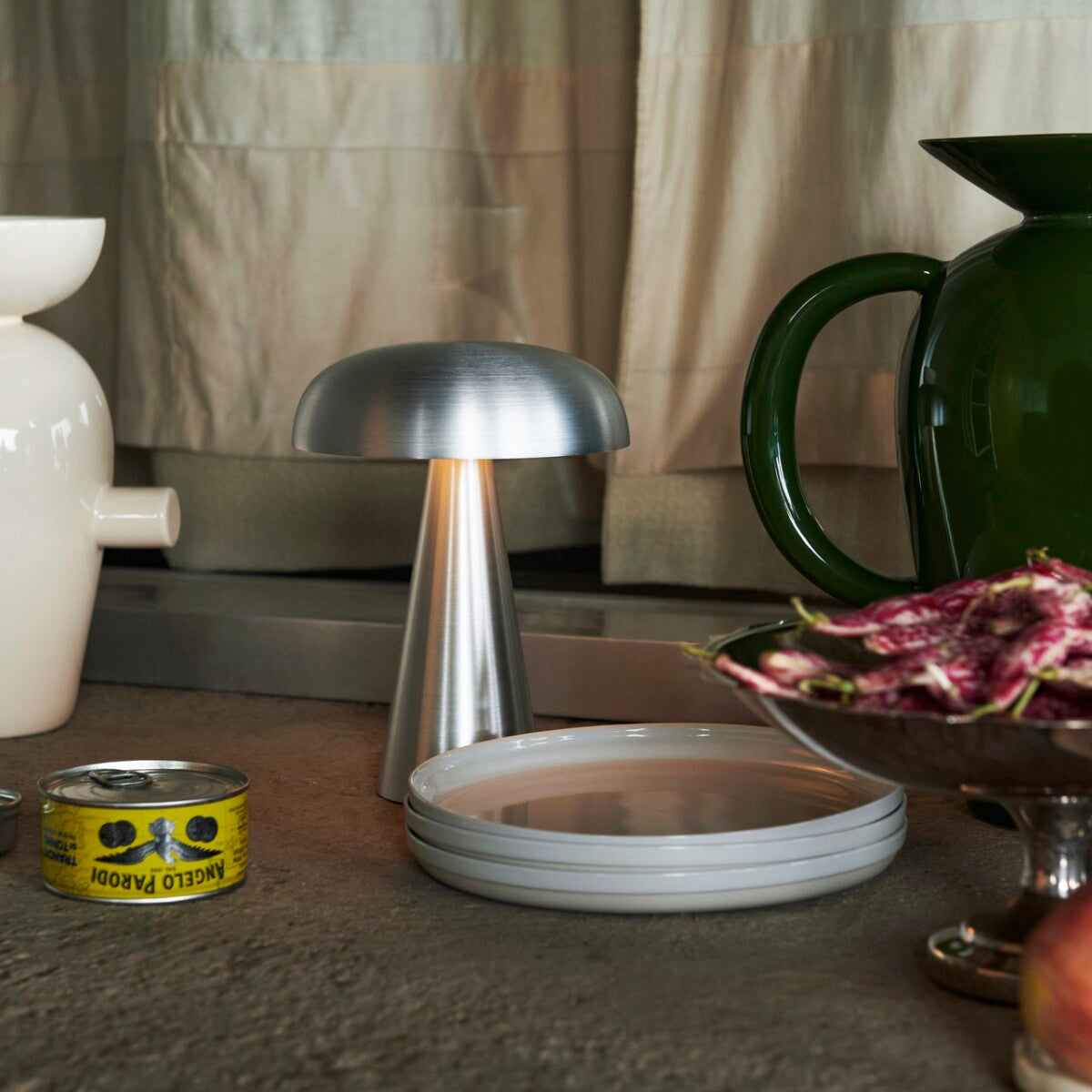 Table Lamp Aluminum 6.1 in x 8.2 in Mushroom Shade Gold Gray Blue Black Red Copper Brown USB Desk Light | Thomler