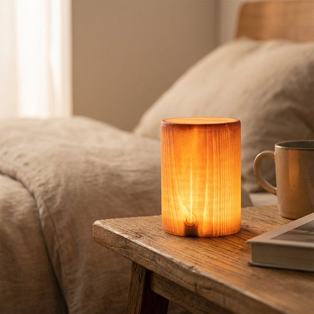 Table Lamp Wood Look Rechargeable LED Natural Bedroom Bedside Touch Dimmable Cordless Ambient Night Light Japandi Scandinavian Decor | Thomler