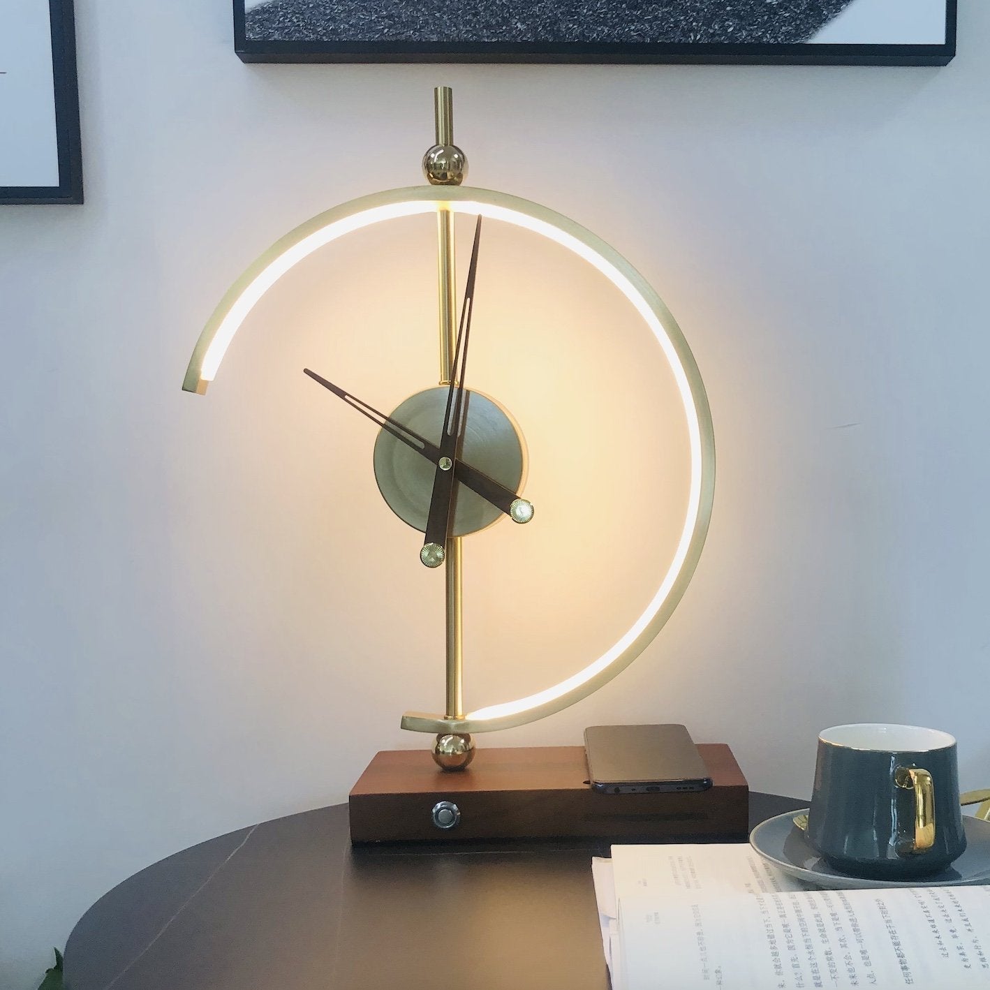 LED Desk Lamp with Wireless Charging Pad and Clock Display for Bedroom Nightstand Office Table Adjustable Brightness Qi Compatible 10W | Thomler