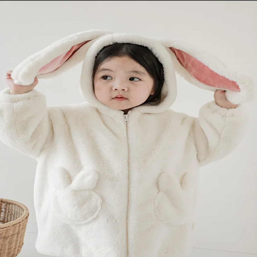 Plush Hooded Winter Coat for Kids with Bunny Ears – Cozy Fleece Outerwear for Girls & Boys | Thomler