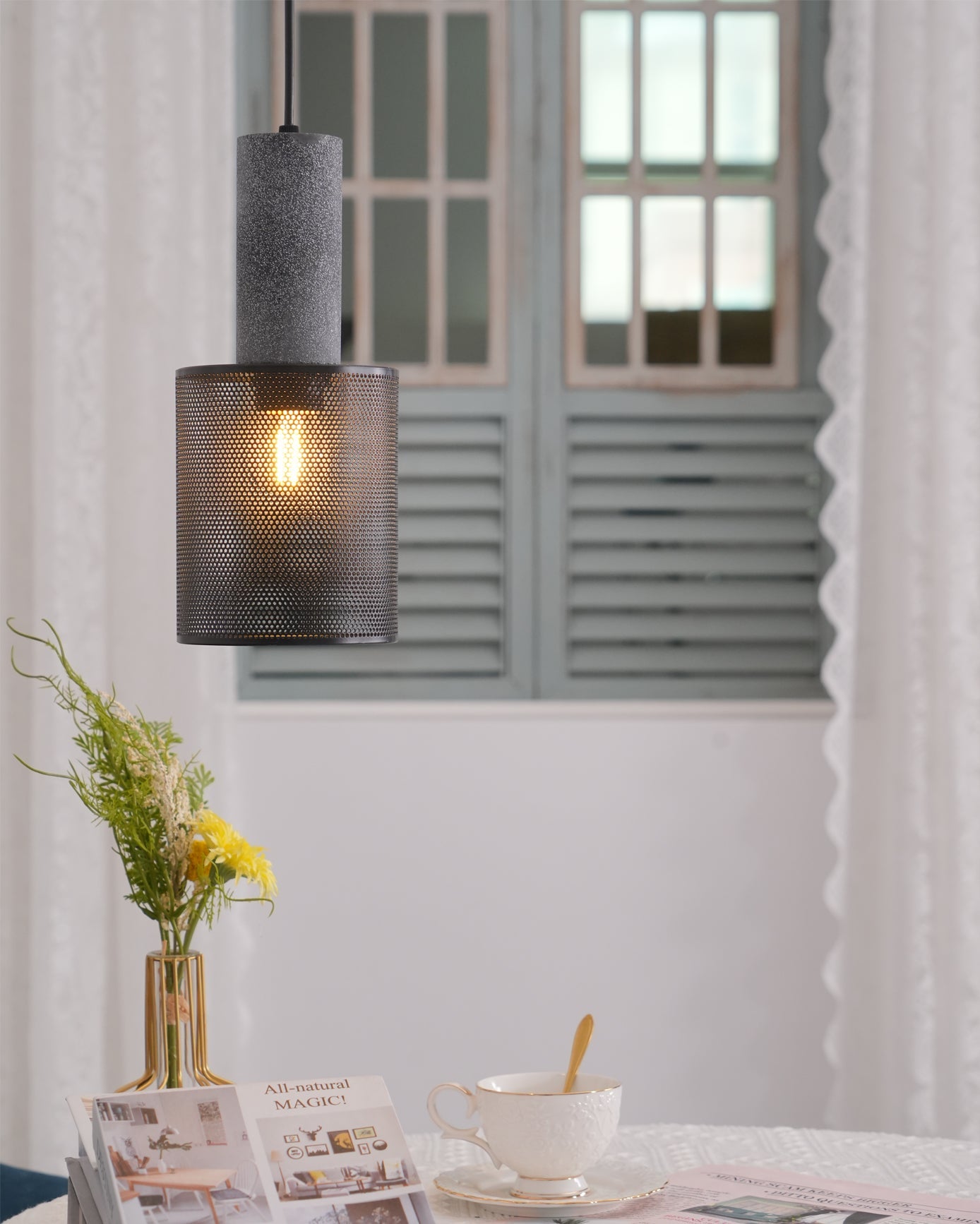 Pendant Light Cement Metal 9.8 in Adjustable Indoor Ceiling Lamp Black Grey Dining Kitchen Bedroom Accent | Thomler