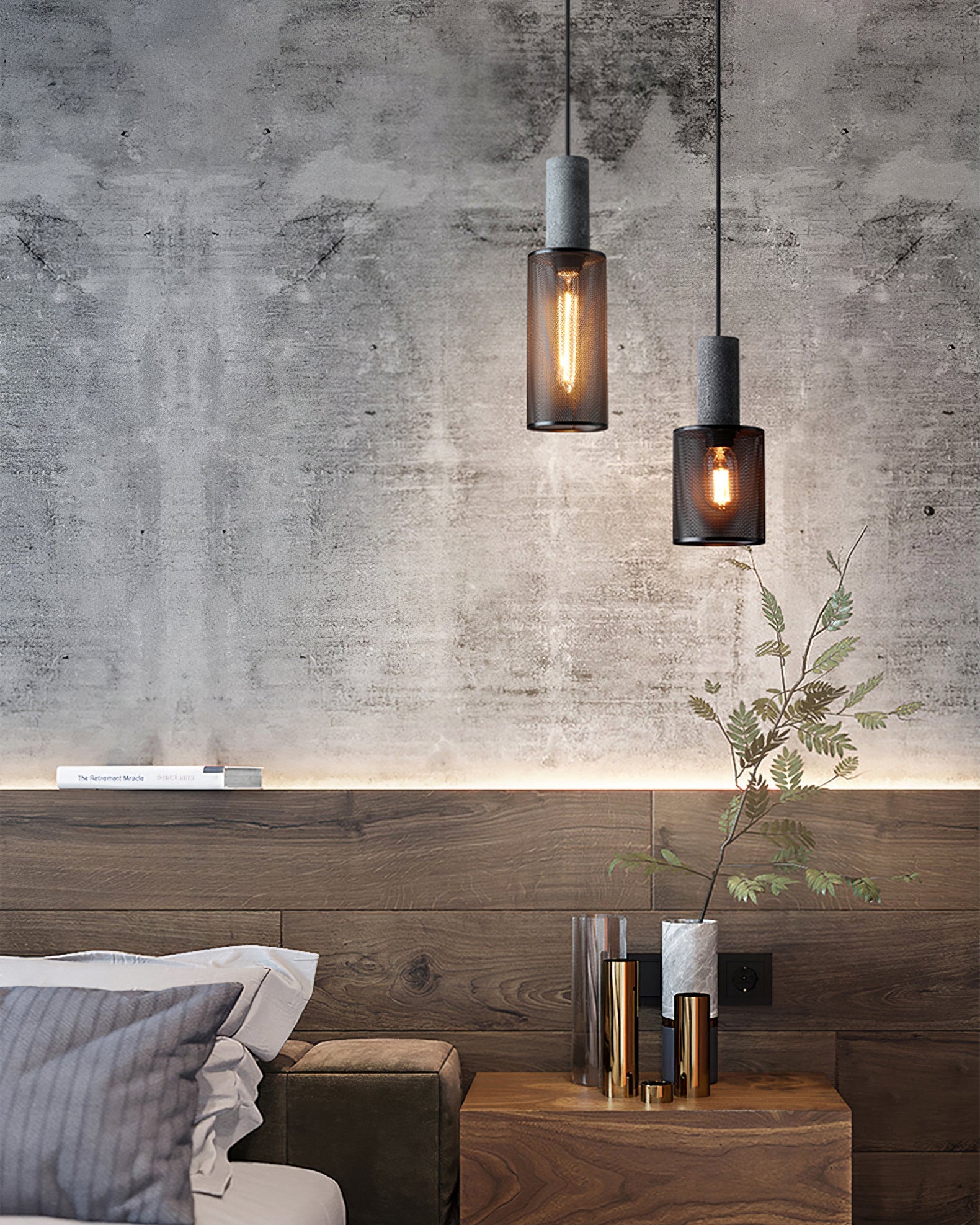 Pendant Light Cement Metal 9.8 in Adjustable Indoor Ceiling Lamp Black Grey Dining Kitchen Bedroom Accent | Thomler