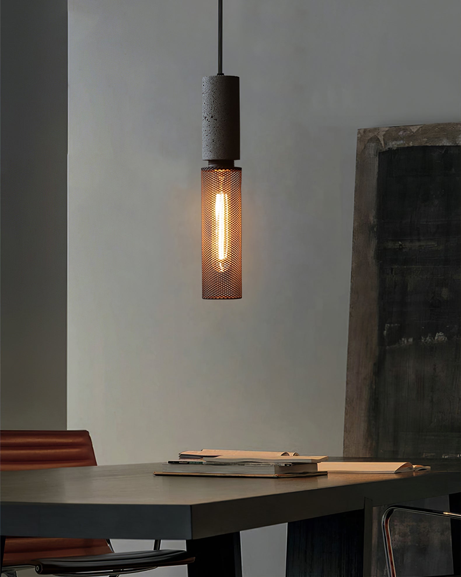 Pendant Light Cement Metal 9.8 in Adjustable Indoor Ceiling Lamp Black Grey Dining Kitchen Bedroom Accent | Thomler