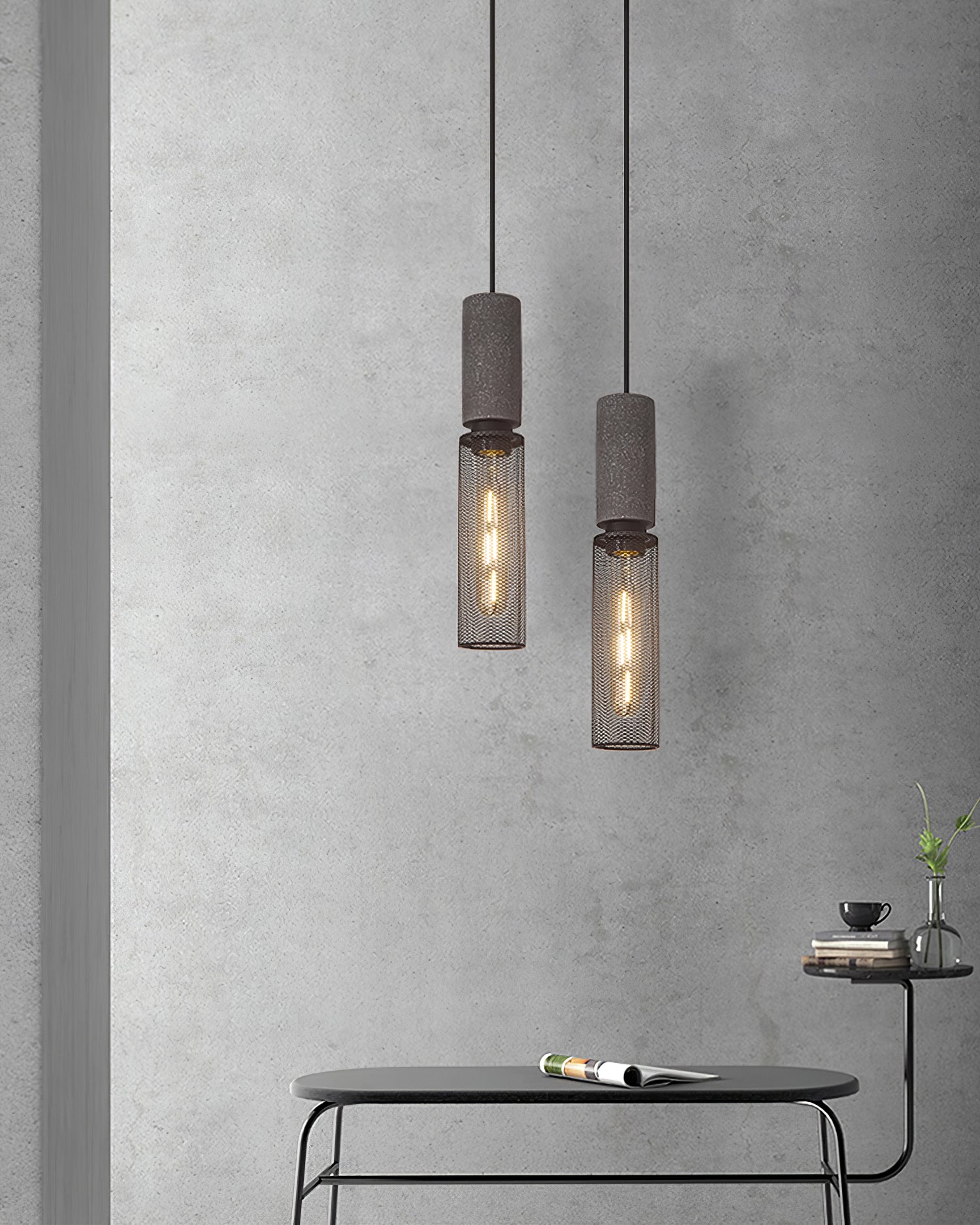 Pendant Light Cement Metal 9.8 in Adjustable Indoor Ceiling Lamp Black Grey Dining Kitchen Bedroom Accent | Thomler