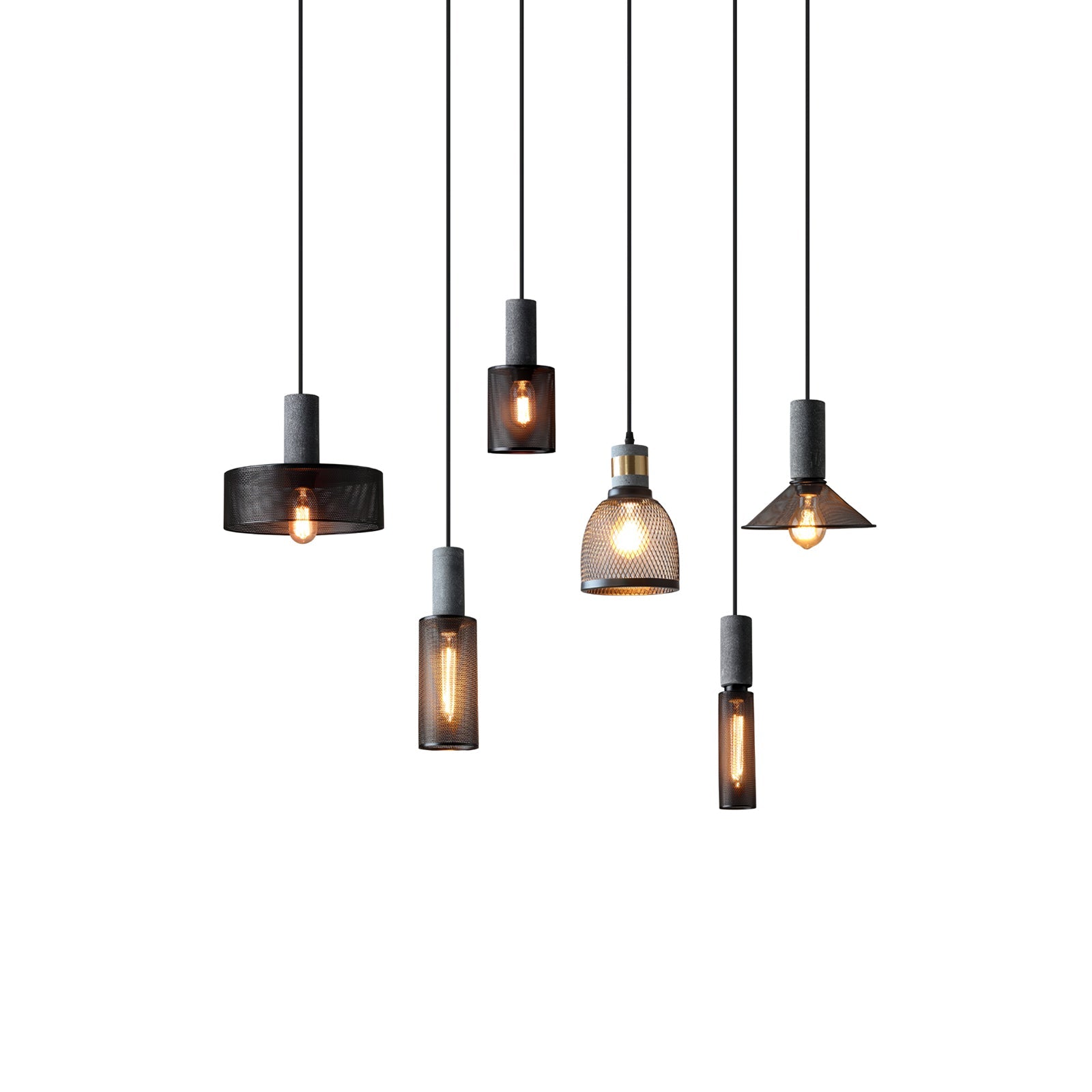 Pendant Light Cement Metal 9.8 in Adjustable Indoor Ceiling Lamp Black Grey Dining Kitchen Bedroom Accent | Thomler